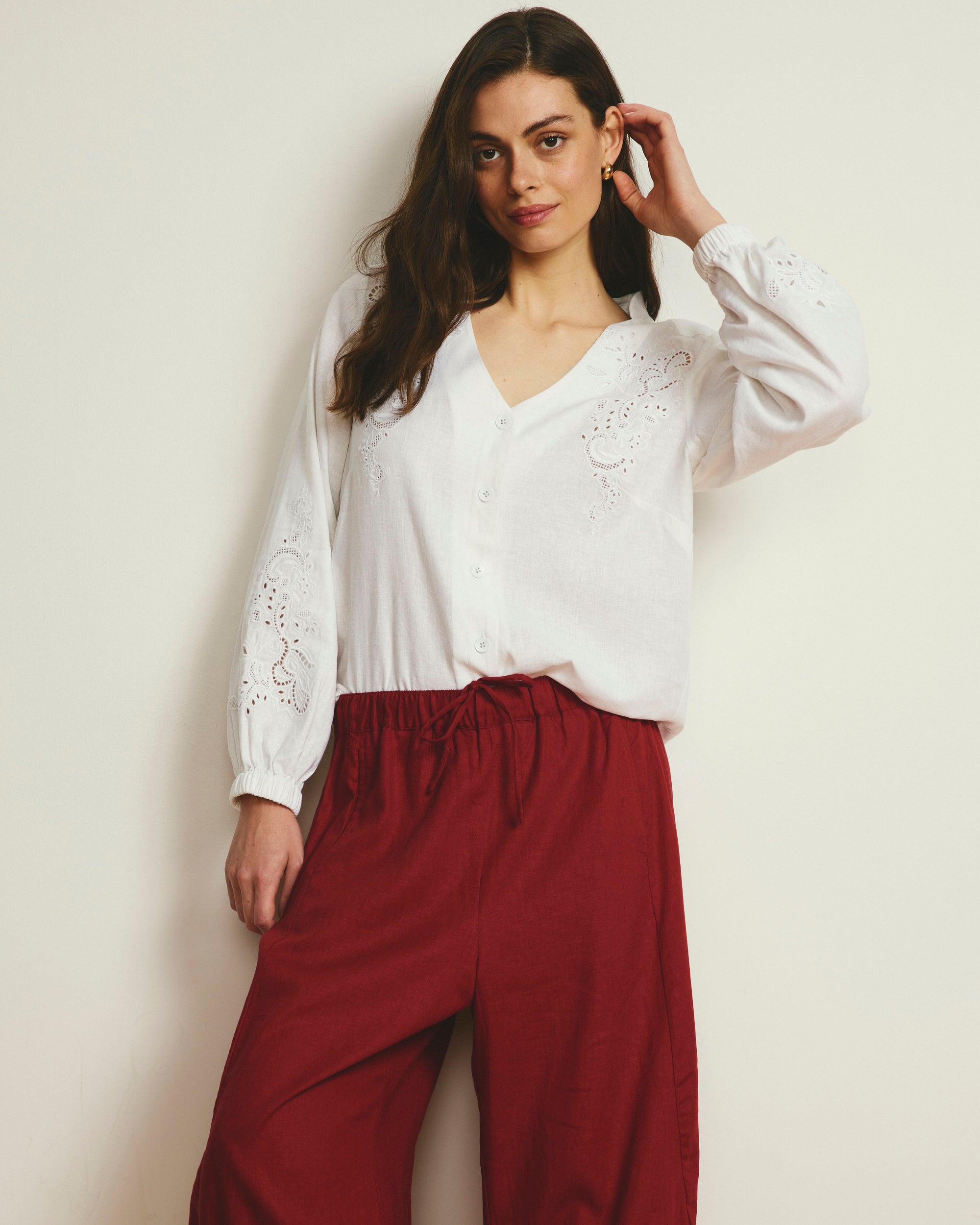 Frances Embroidered Linen Blouse - White | Plus Size & Straight Size Women's Fashion | Universal Standard