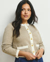 Gabrielle Button-Front Cardigan - Almond Dust/Cream Trim