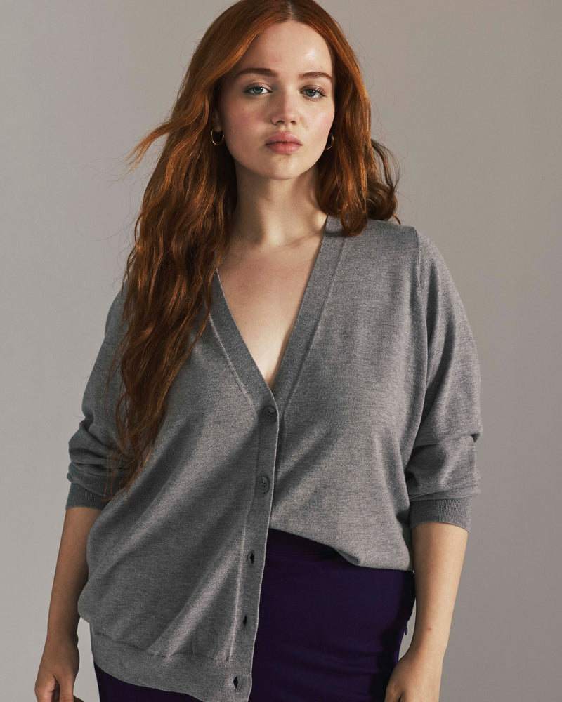 Savvy Fine Knit V-Neck Cardigan - Barcarolle Gray | Plus Size & Straight Size Women's Fashion | Universal Standard