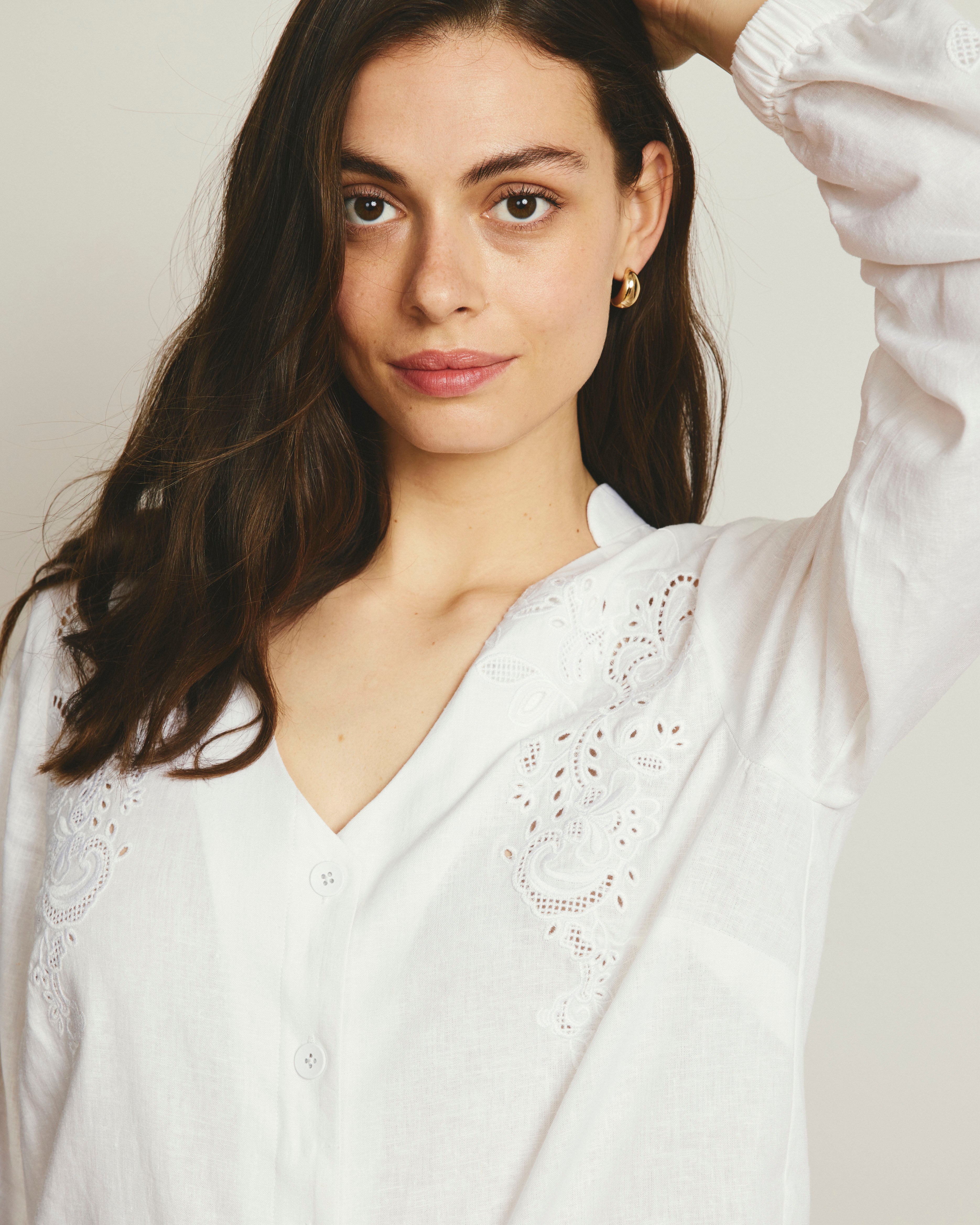 Frances Embroidered Linen Blend Blouse - White – Universal Standard