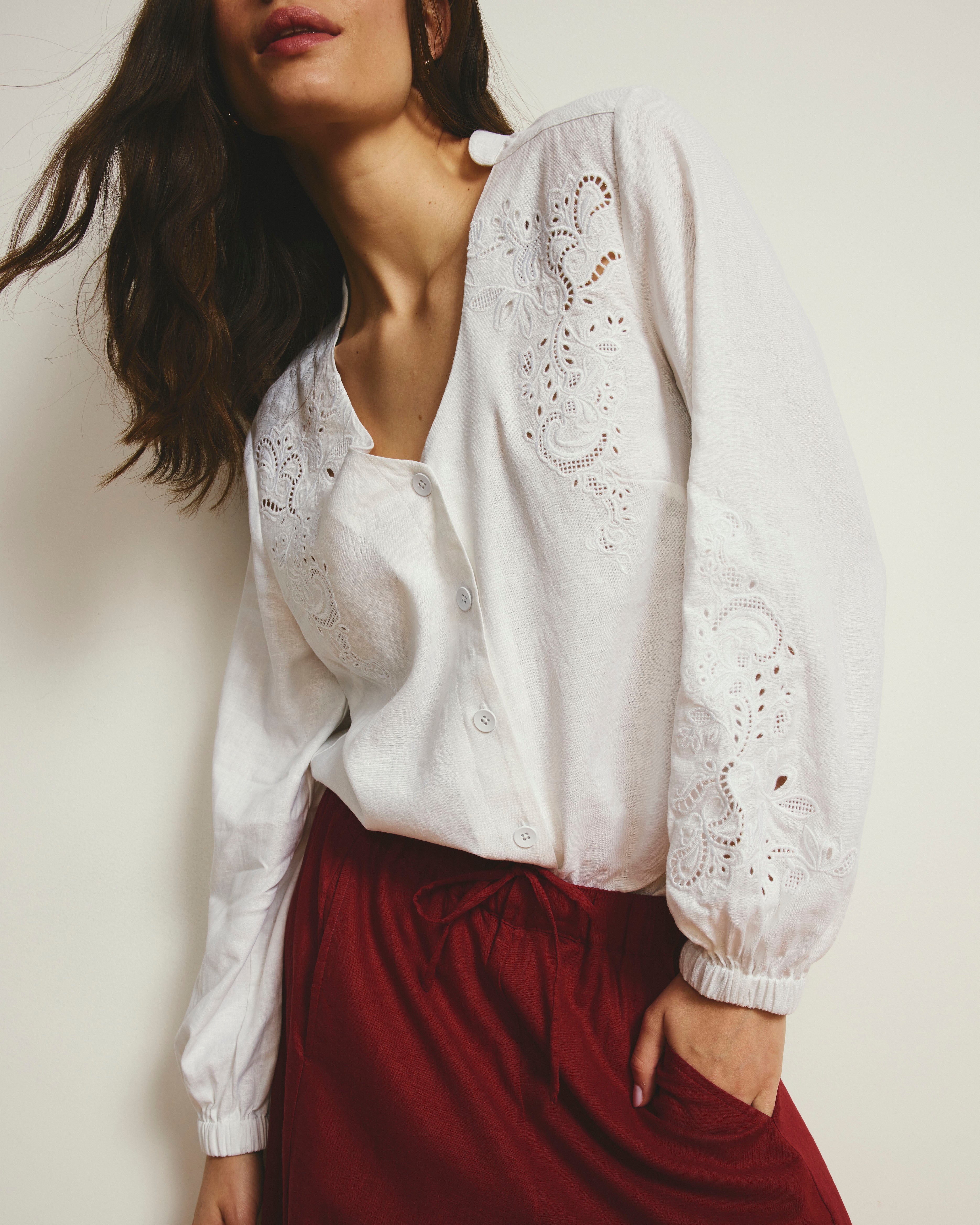 Frances Embroidered Linen Blouse - White | Plus Size & Straight Size Women's Fashion | Universal Standard