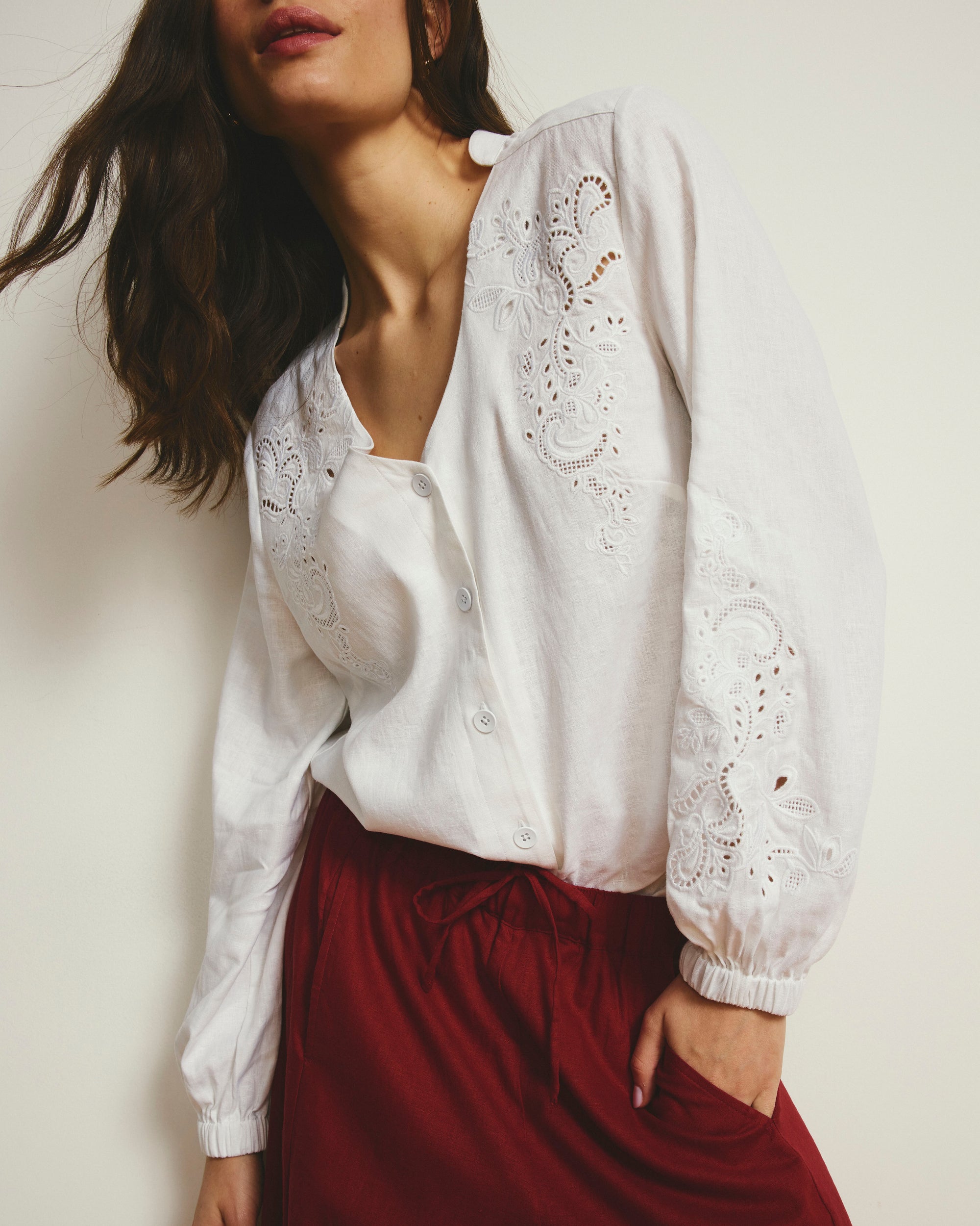 Frances Embroidered Linen Blouse - White | Plus Size & Straight Size Women's Fashion | Universal Standard