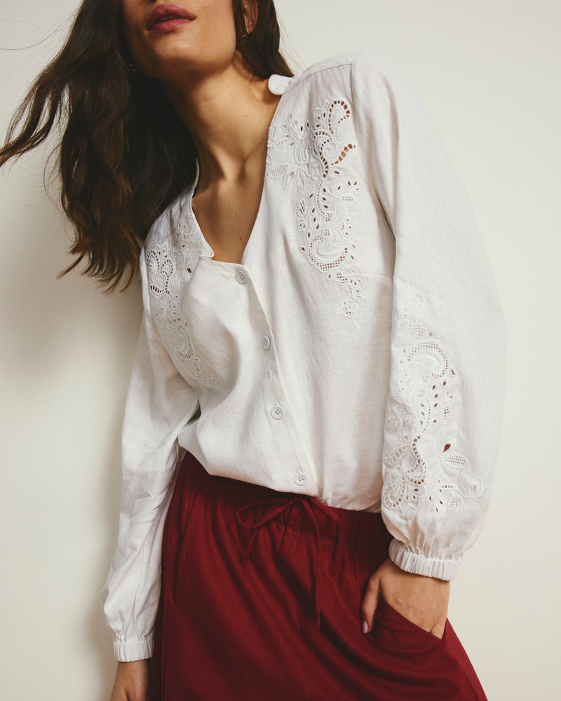 Frances Embroidered Linen Blouse - White | Plus Size & Straight Size Women's Fashion | Universal Standard