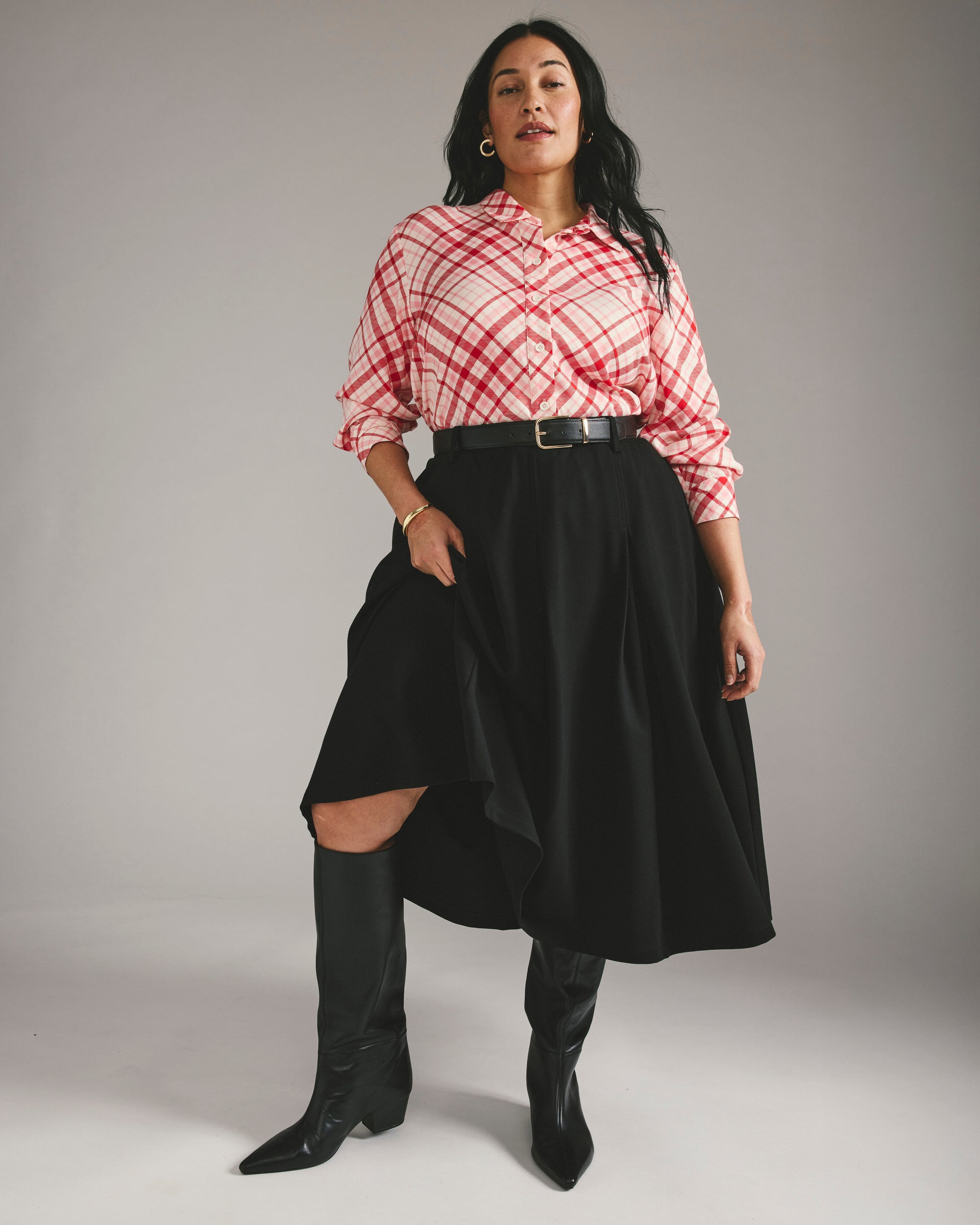 Cooling Stretch Cupro Artist Shirt - Red Plaid Print