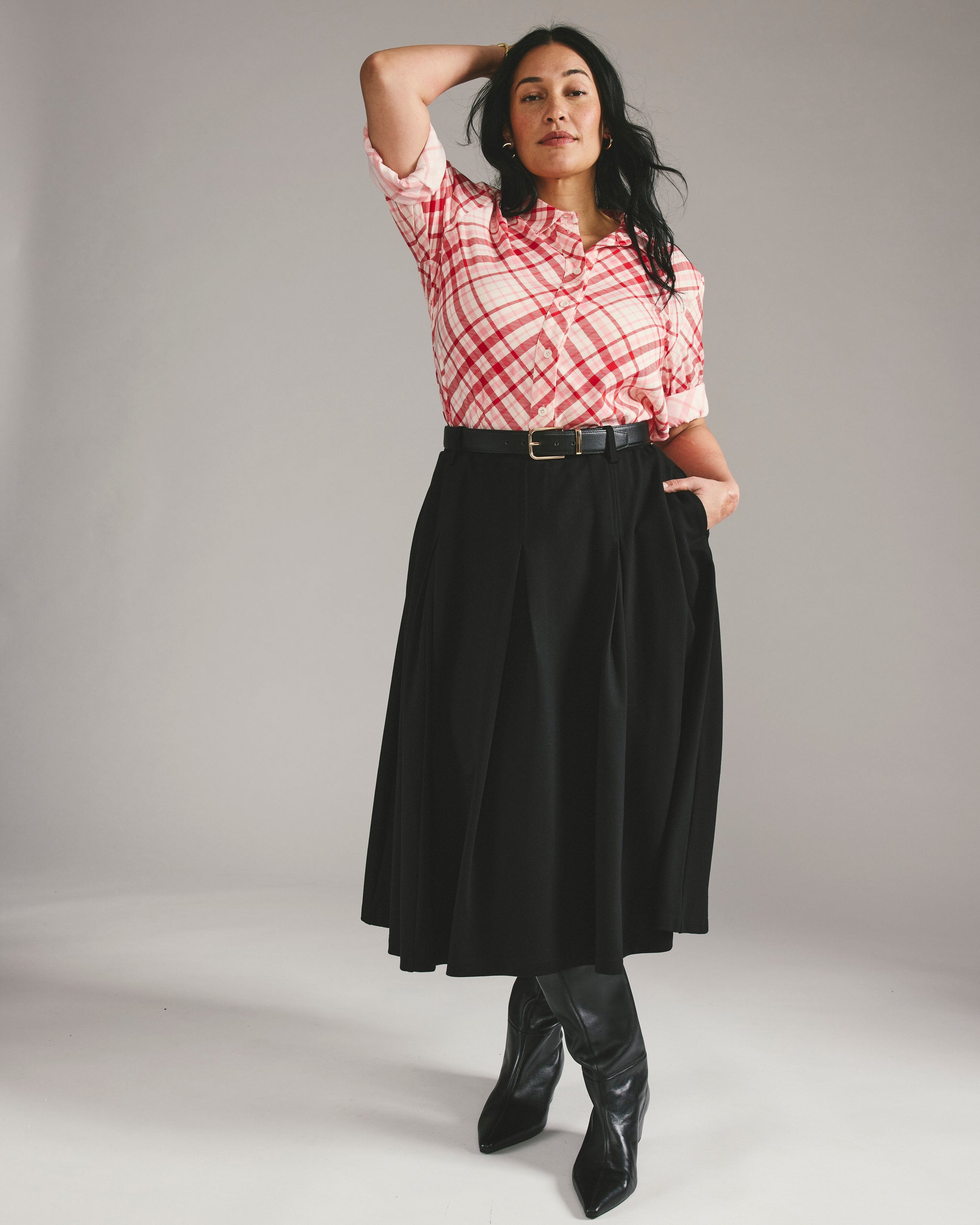 Aleya Pleated Ponte Skirt - Black