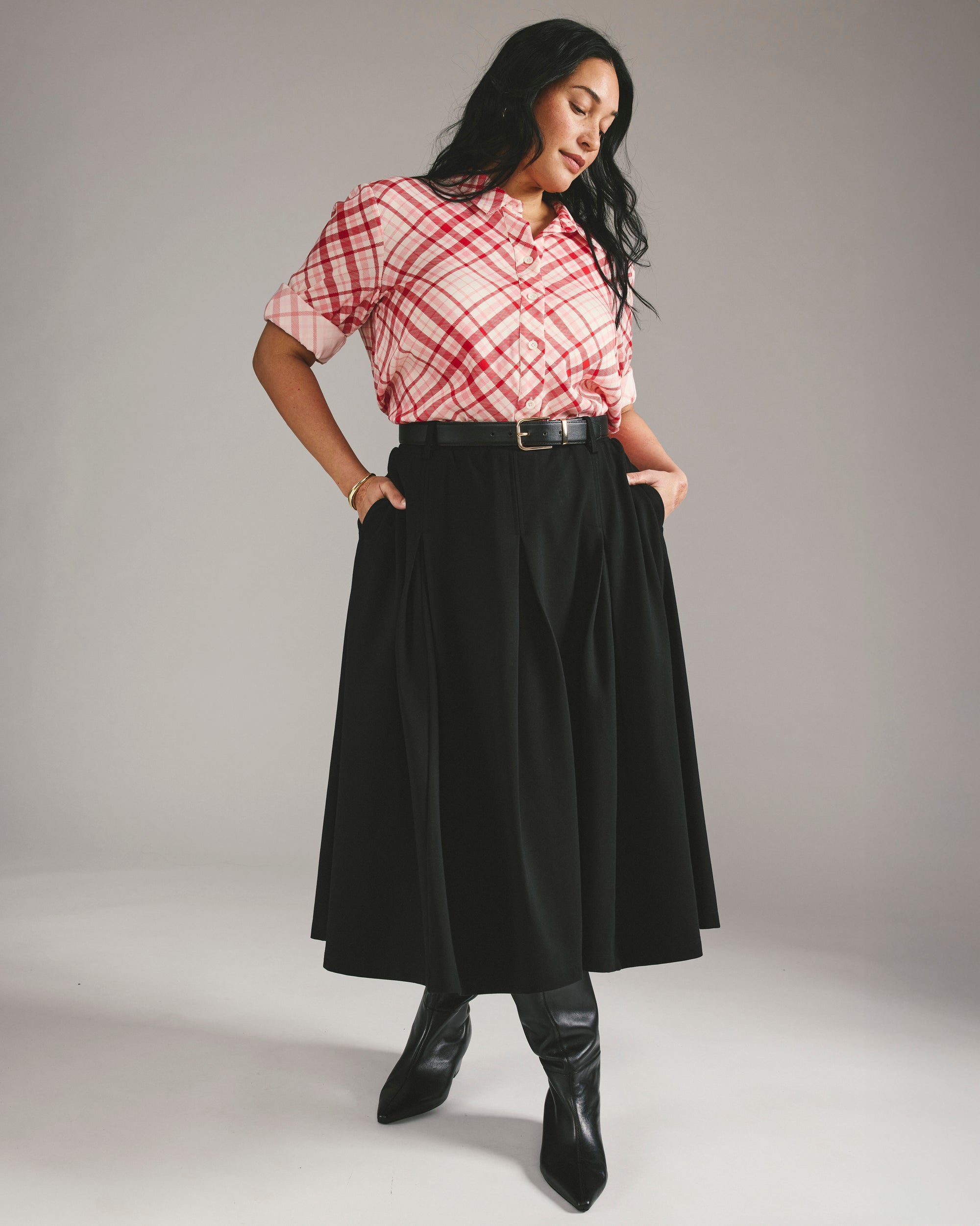 Aleya Pleated Ponte Skirt - Black