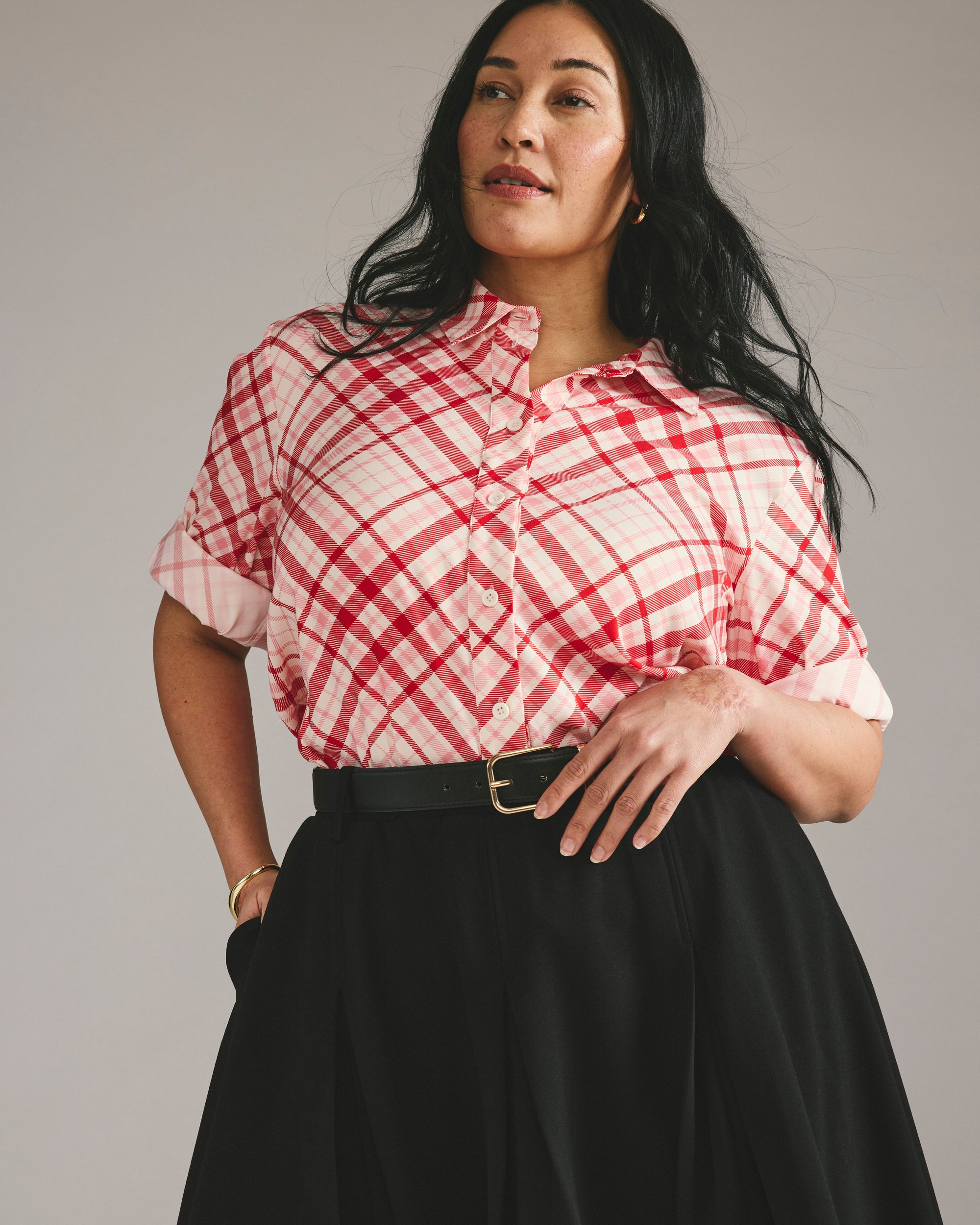 Cooling Stretch Cupro Artist Shirt - Red Plaid Print