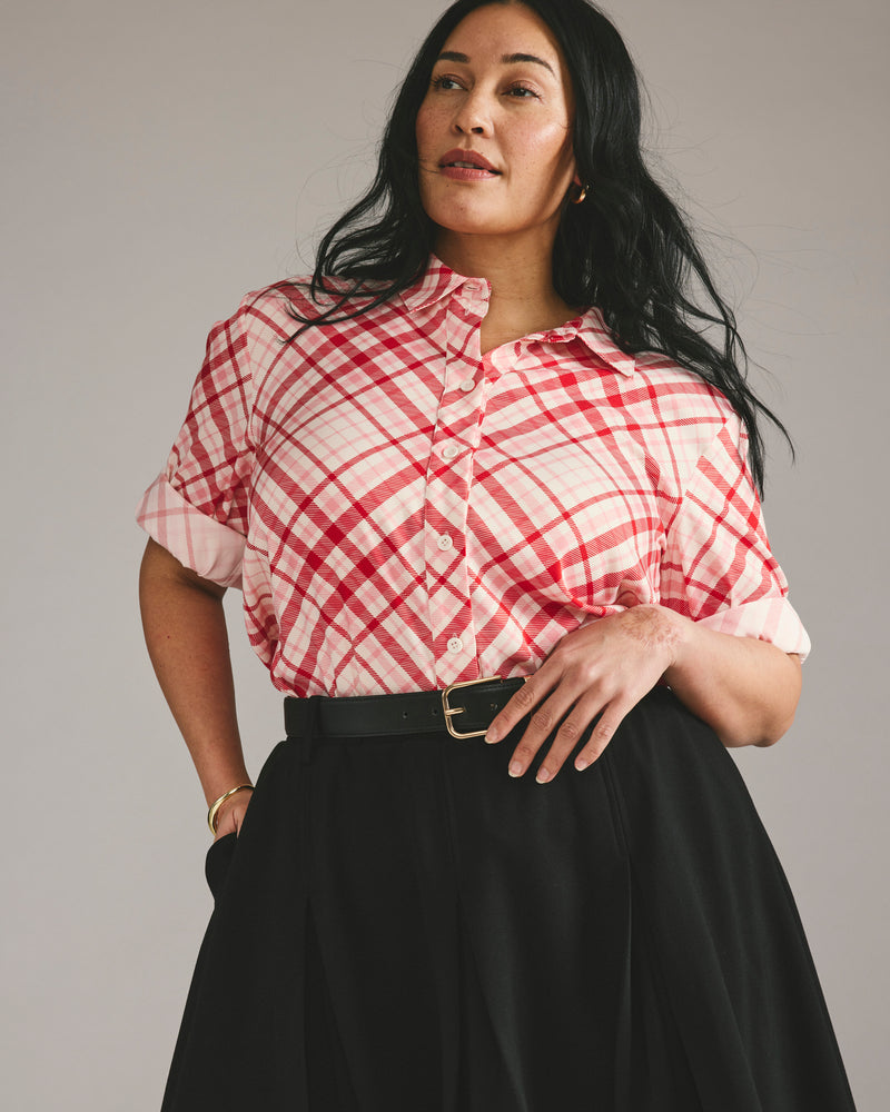 Cooling Stretch Cupro Artist Shirt - Red Plaid Print