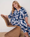 Button Back Linen Blend Polo Shirt - Blue Pressed Flower Print | Plus Size & Straight Size Women's Fashion | Universal Standard