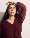 Karina V-Neck Chiffon Blouse - Deep Red