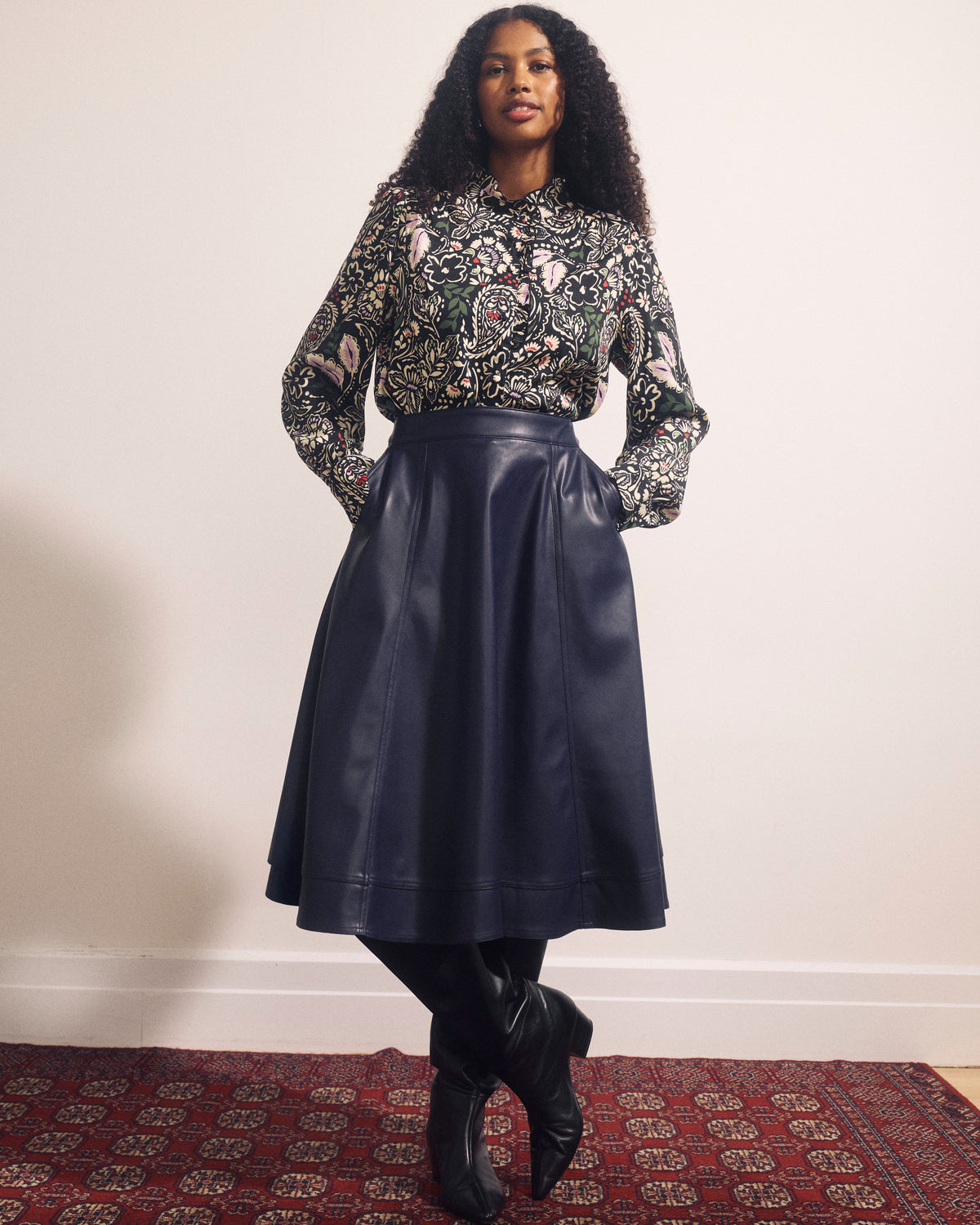 Endora Stretch Cupro Blouse - Black Forest Print