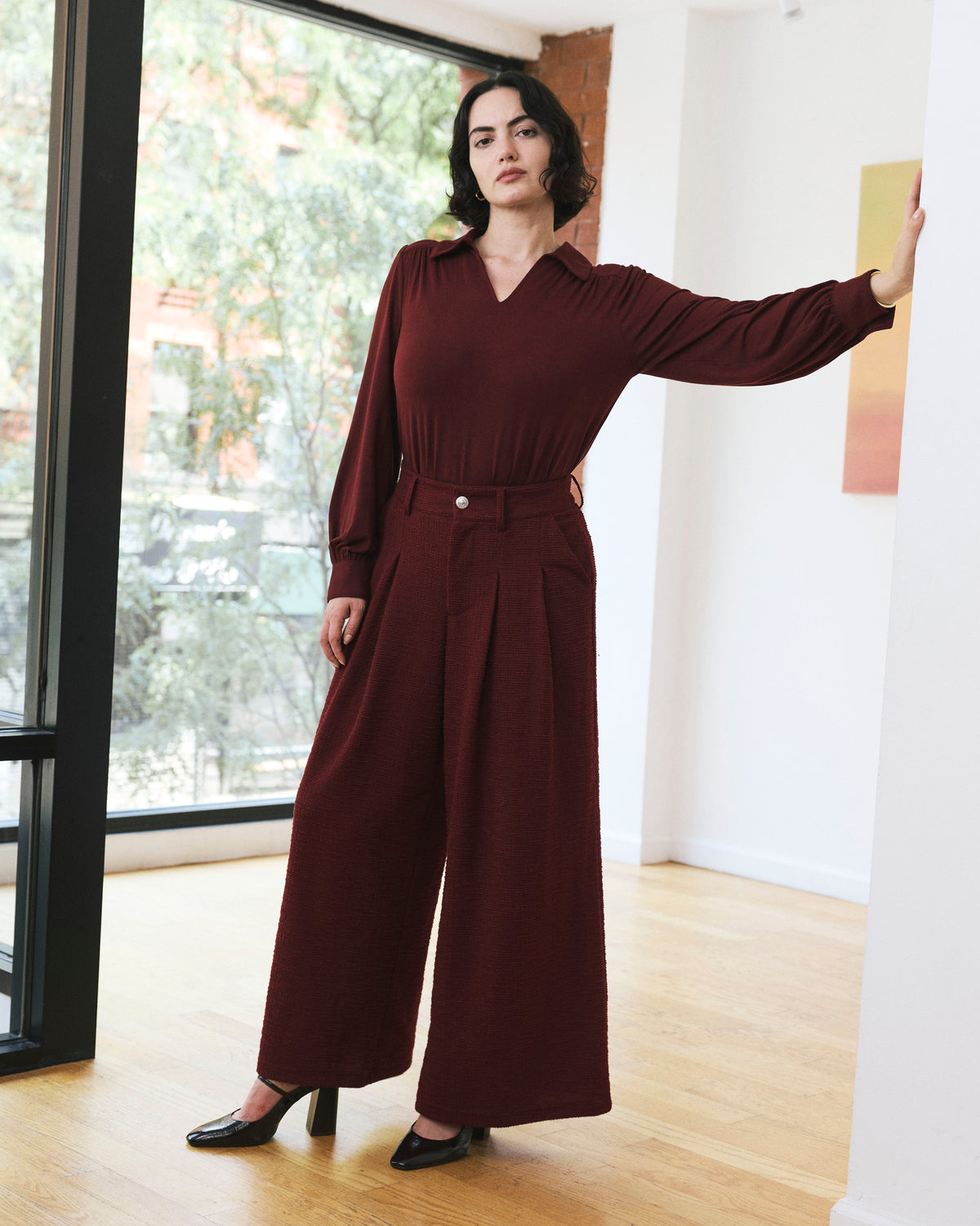 Palais Wide Leg Ponte Pants - Deep Red Tweed | Plus Size & Straight Size Women's Fashion | Universal Standard