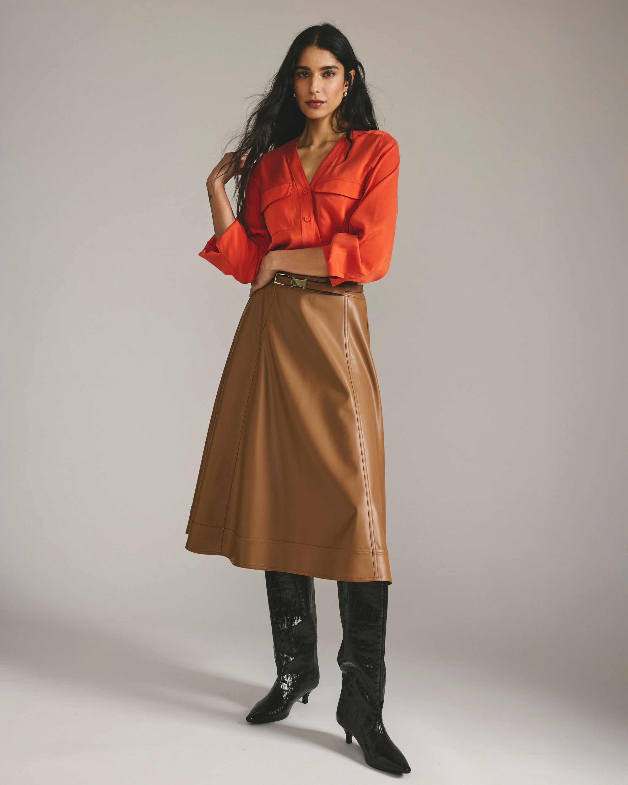 Charlotte Vegan Leather Skirt - Classic Camel