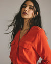 Cooling Stretch Cupro Button-Down Blouse - Orange Flame