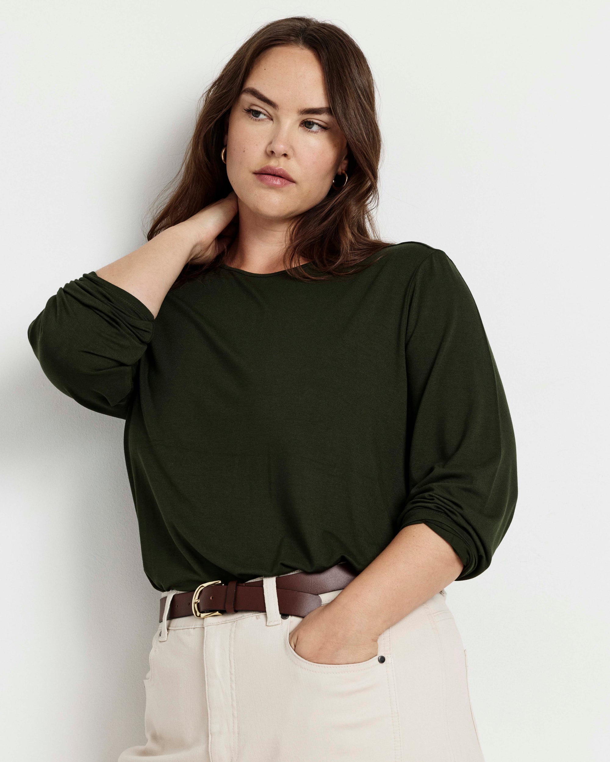 Joan Liquid Jersey Long Sleeve Top - Coratina Green | Plus Size & Straight Size Women's Fashion | Universal Standard