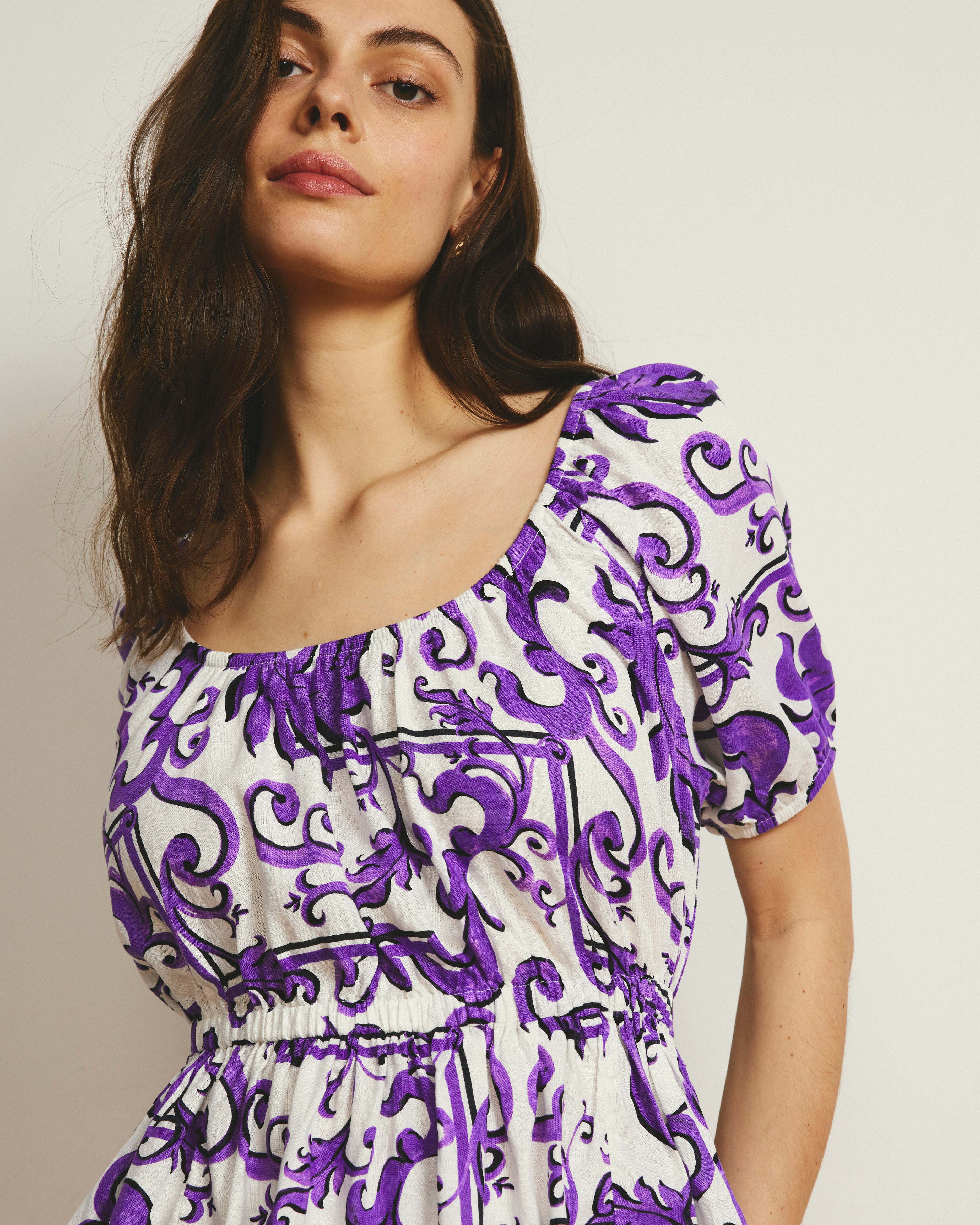 Andrea Peplum Linen Top - Purple Majolica Print | Plus Size & Straight Size Women's Fashion | Universal Standard