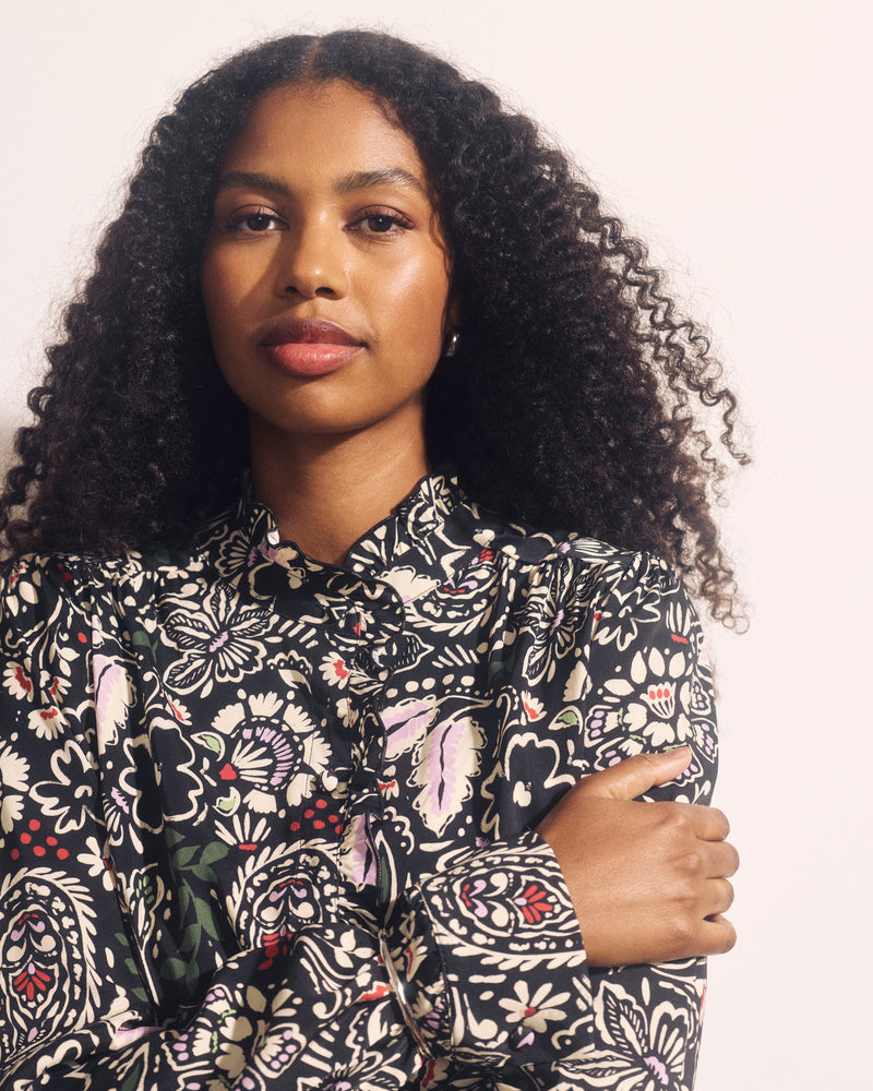 Endora Stretch Cupro Blouse - Black Forest Print