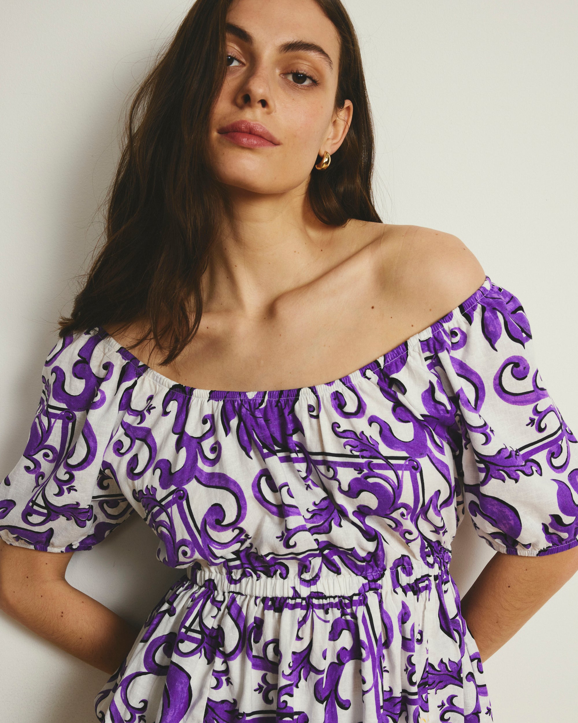 Andrea Peplum Linen Top - Purple Majolica Print | Plus Size & Straight Size Women's Fashion | Universal Standard