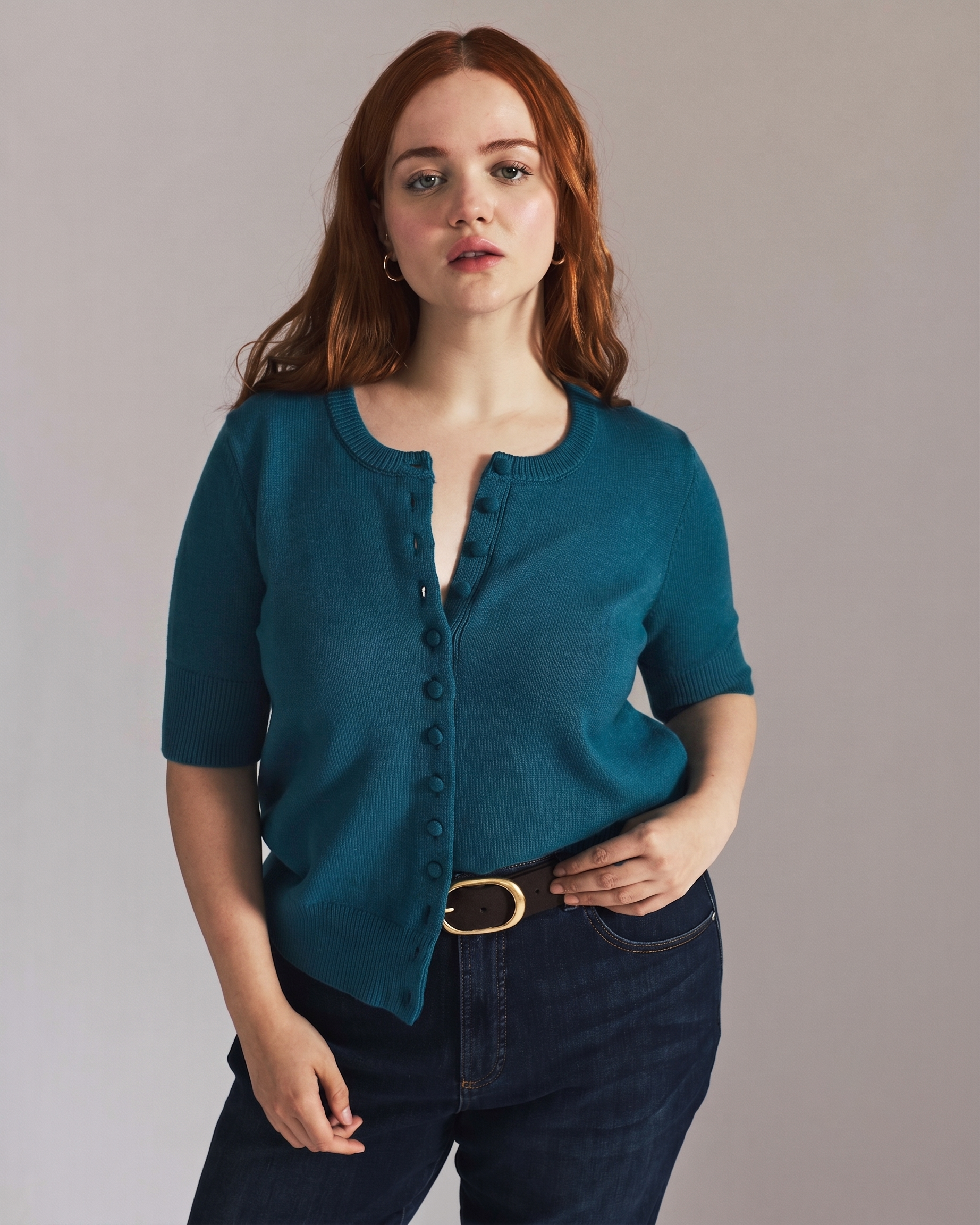 Soft Spun Short Sleeve Cardigan - Deep Teal | Plus Size & Straight Size Women's Fashion | Universal Standard