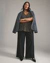 Stephanie Wide Leg Denim Look Stripe Ponte Pants 30 Inch - Charcoal Denim with Black/White Stripe