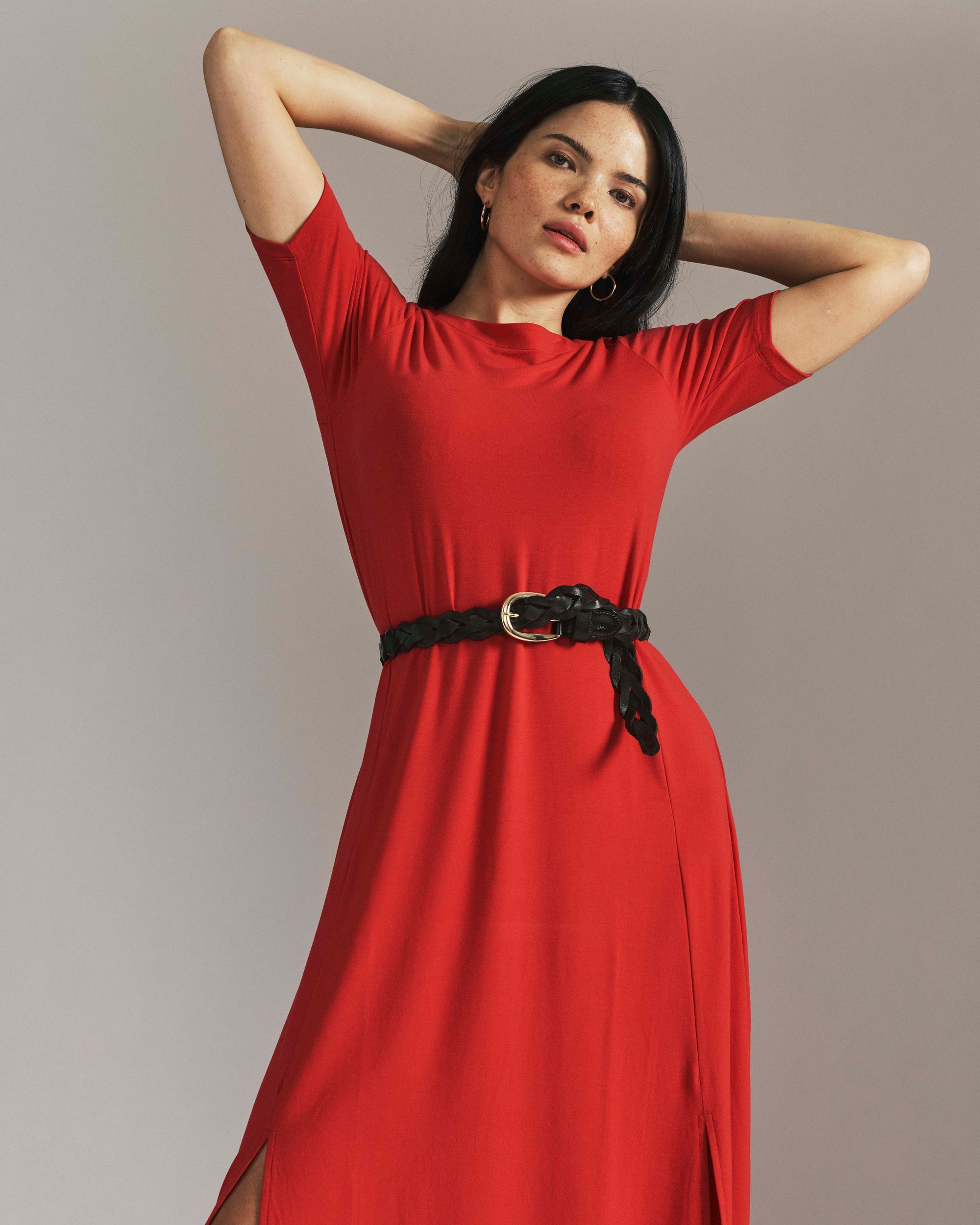 Serena Boatneck Divine Jersey Dress - Lipstick | Plus Size & Straight Size Women's Fashion | Universal Standard