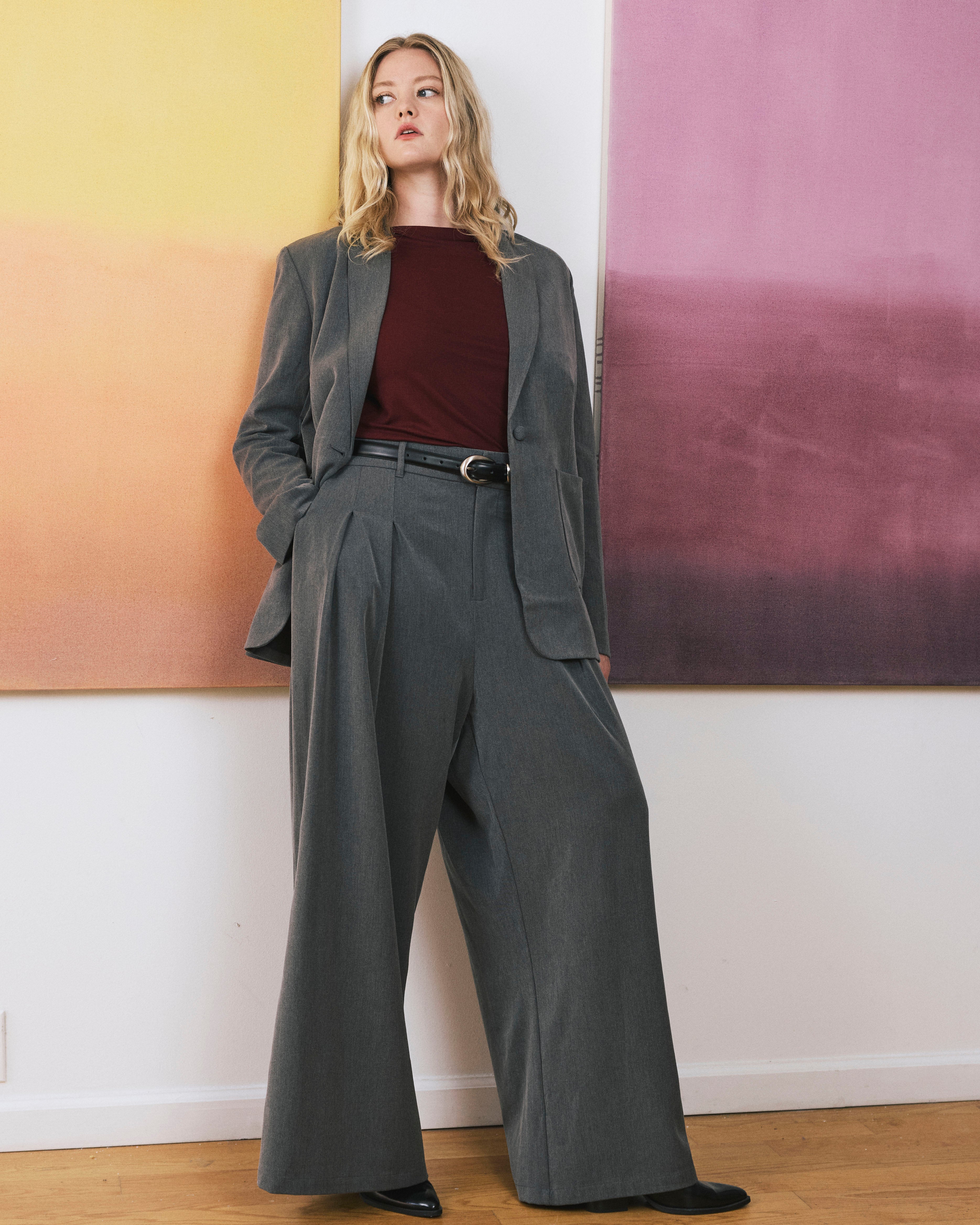 All Day Palais Wide Leg Pants - Dark Gray Heather