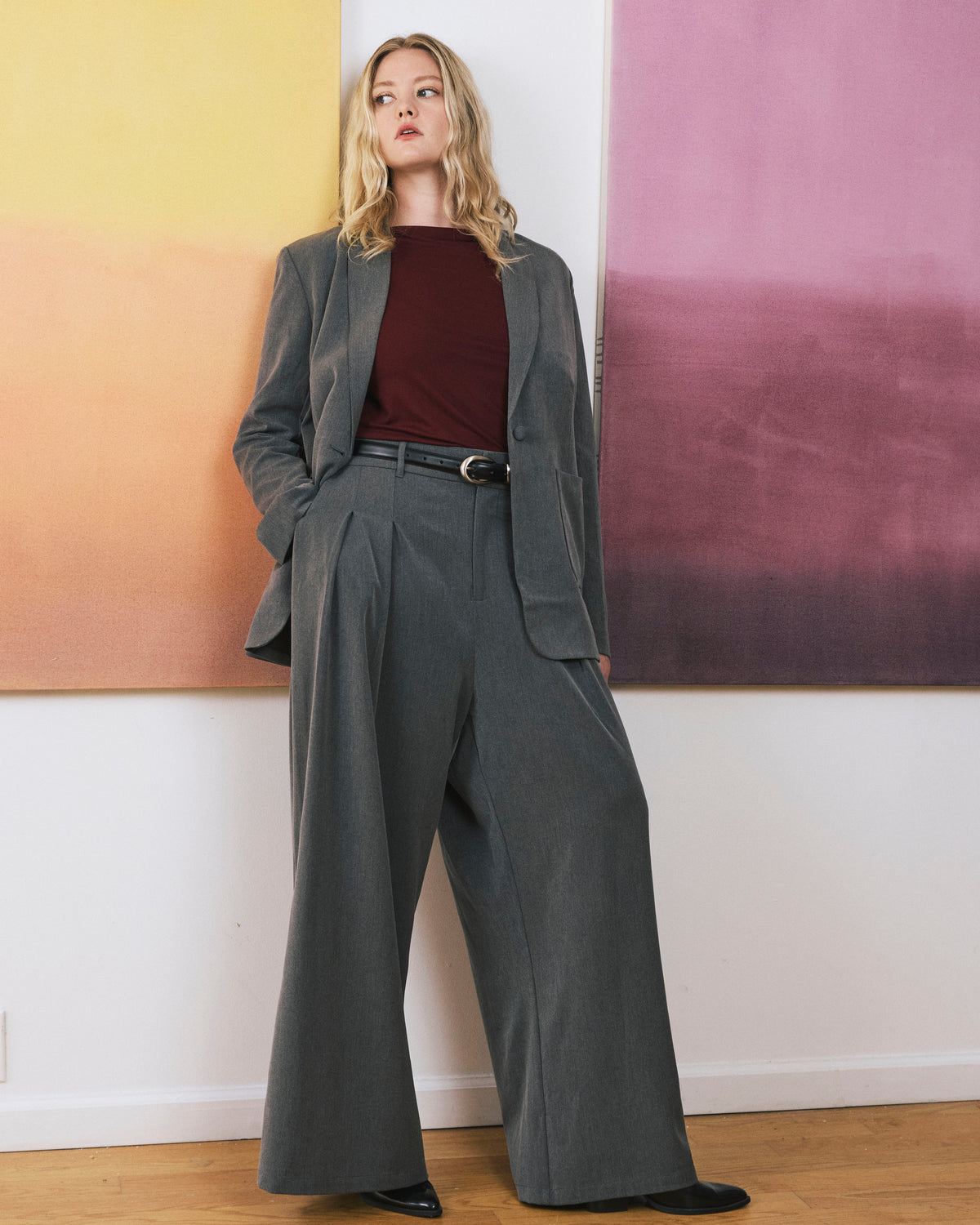 All Day Palais Wide Leg Pants - Dark Gray Heather