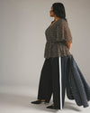 Stephanie Wide Leg Denim Look Stripe Ponte Pants 30 Inch - Charcoal Denim with Black/White Stripe