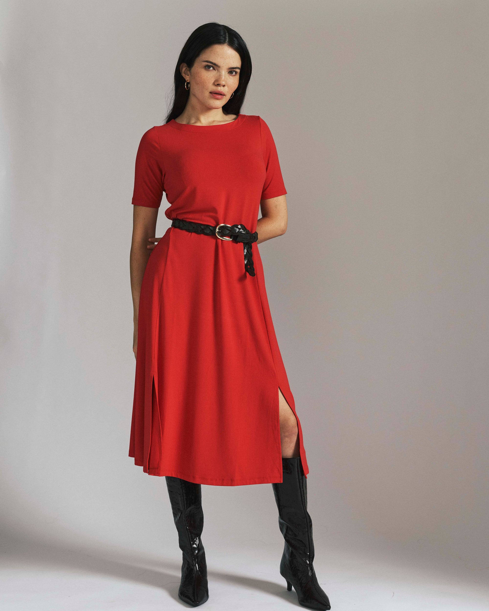 Serena Boatneck Divine Jersey Dress - Lipstick | Plus Size & Straight Size Women's Fashion | Universal Standard