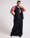 Woman wearing Palais Stretch Linen Wide Leg Pant - Black from Universal Standard