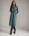 Odeon Stretch Poplin Shirtdress - Green/Blue Directional Stripe