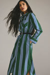 Odeon Stretch Poplin Shirtdress - Green/Blue Directional Stripe