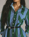 Odeon Stretch Poplin Shirtdress - Green/Blue Directional Stripe
