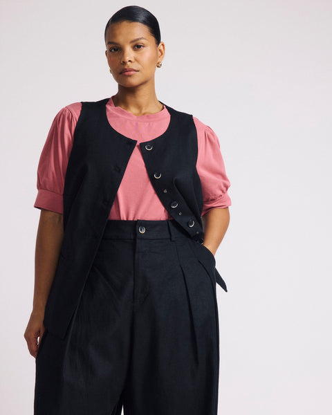 Tamsin Stretch Linen Blend Vest - Black – Universal Standard