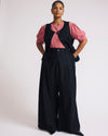 Woman wearing Palais Stretch Linen Wide Leg Pant - Black from Universal Standard
