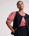 Woman wearing Tamsin Stretch Linen Vest - Black from Universal Standard