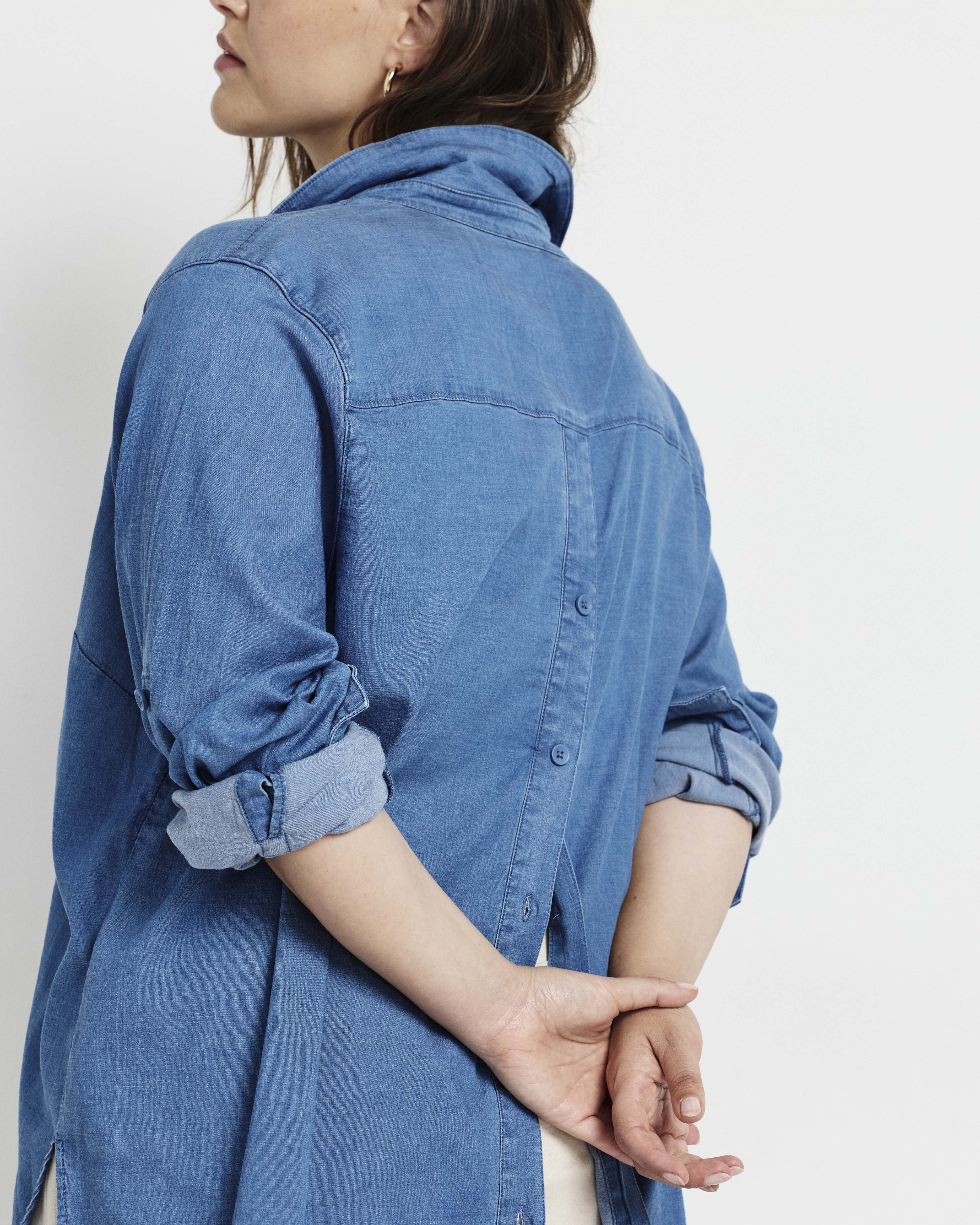 Button Back Tencel Chambray Shirt - Cove Blue | Plus Size & Straight Size Women's Fashion | Universal Standard