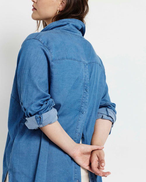 Button Back Tencel Chambray Shirt - Cove Blue | Plus Size & Straight Size Women's Fashion | Universal Standard