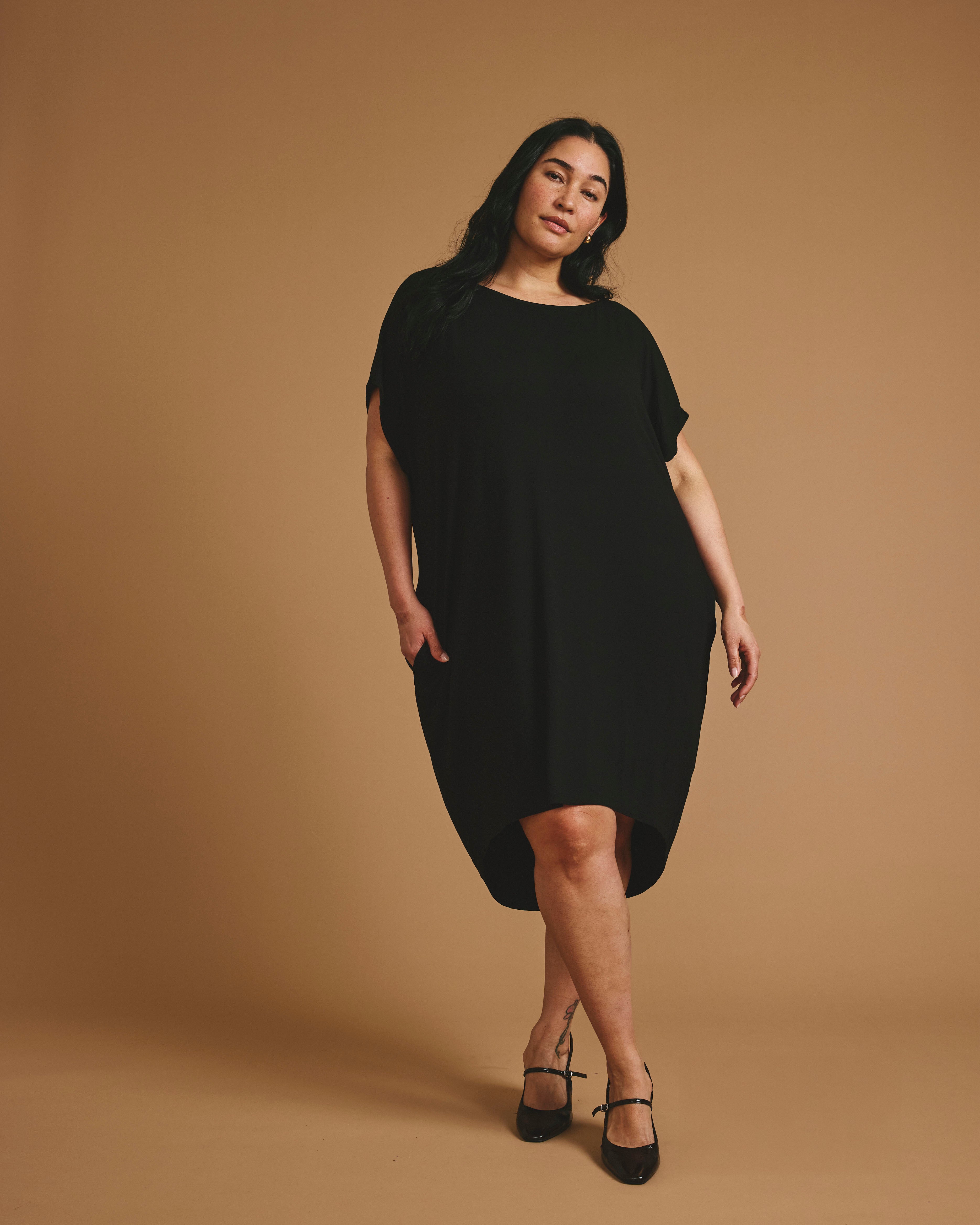 ワンピース CISLYS Tuck sleeve asymmetry shirt dress Sarah Shirtdress | Black Cross Stitch | tuckernyc – Tucker