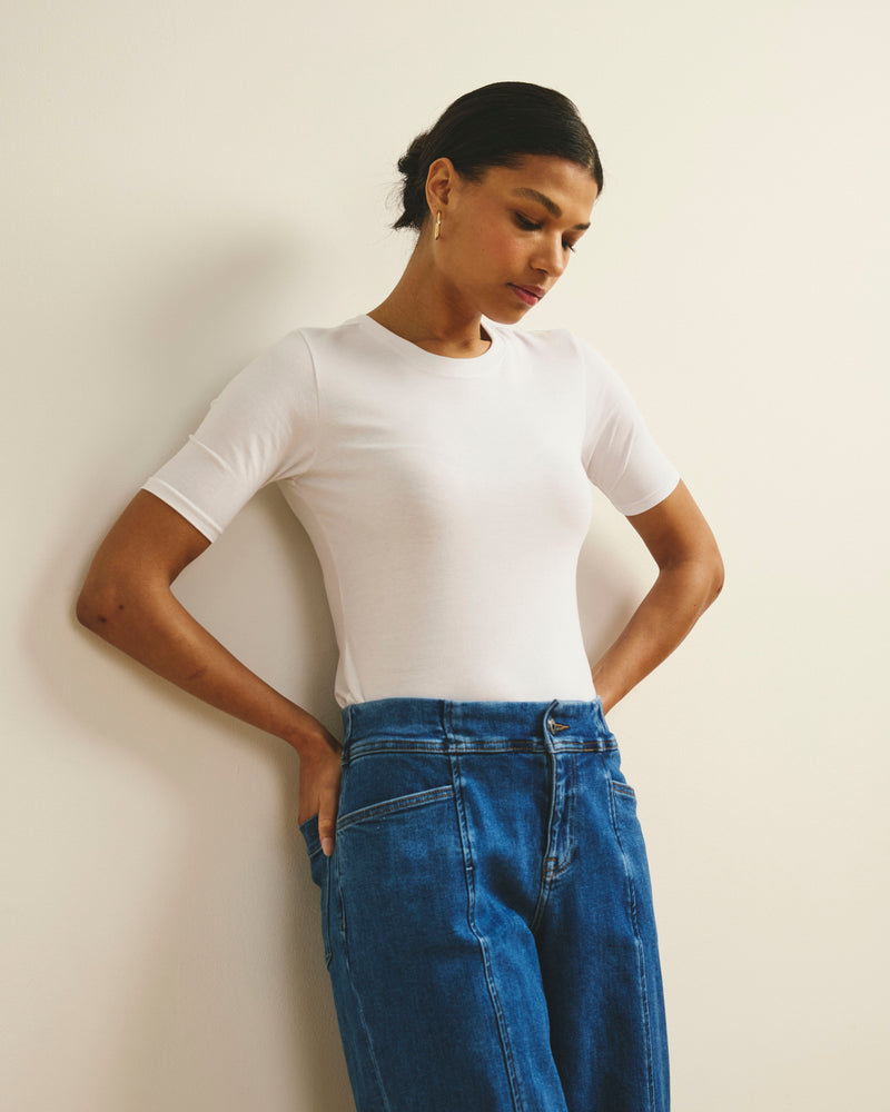 Maia Stovepipe Sleeve Tee - White | Plus Size & Straight Size Women's Fashion | Universal Standard
