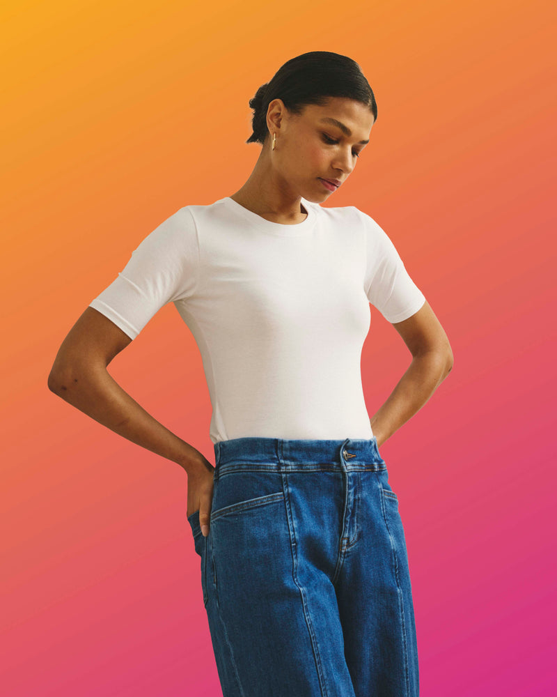 Maia Stovepipe Sleeve Tee - White | Plus Size & Straight Size Women's Fashion | Universal Standard