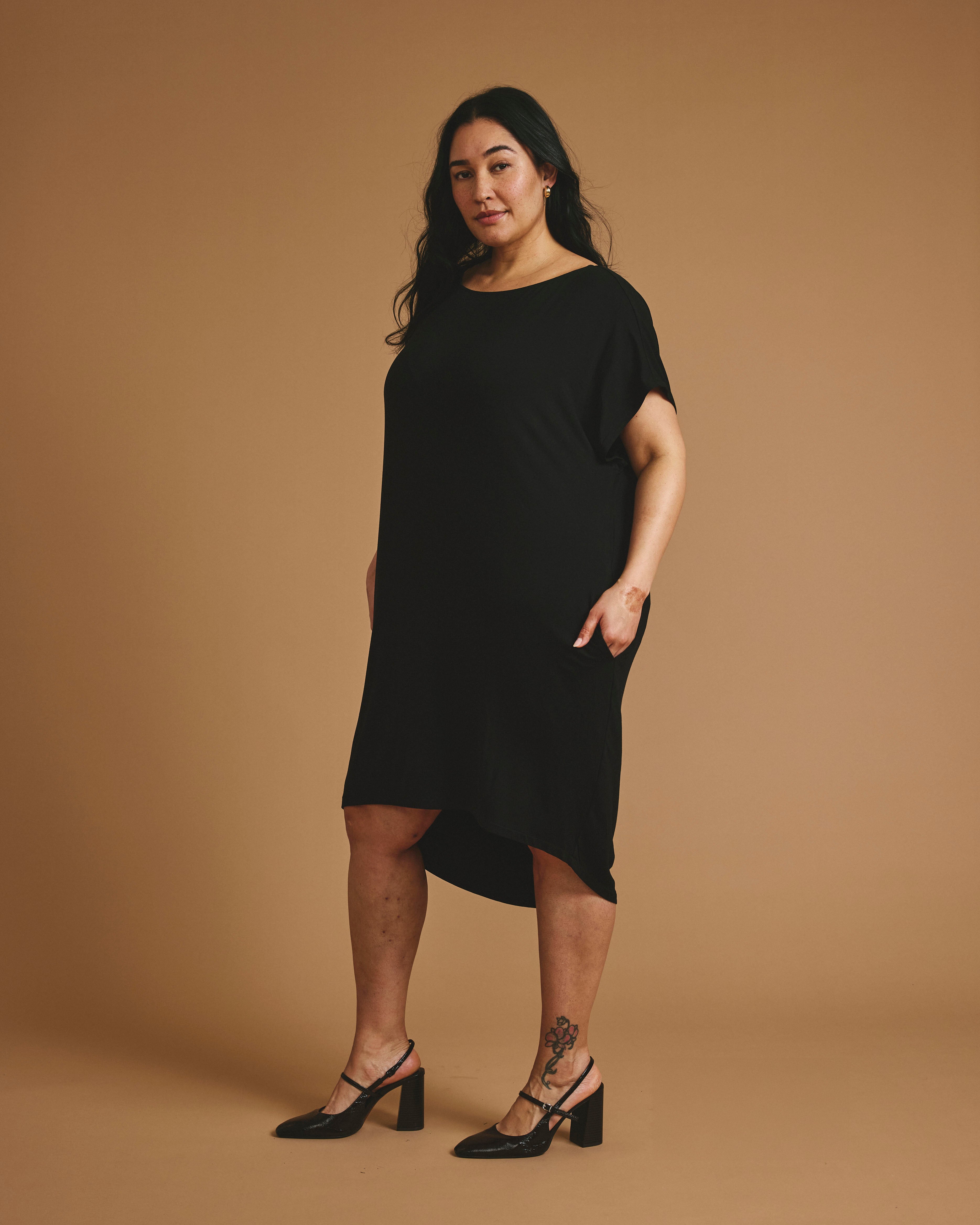 Helen Liquid Jersey Shift Dress - Black – Universal Standard
