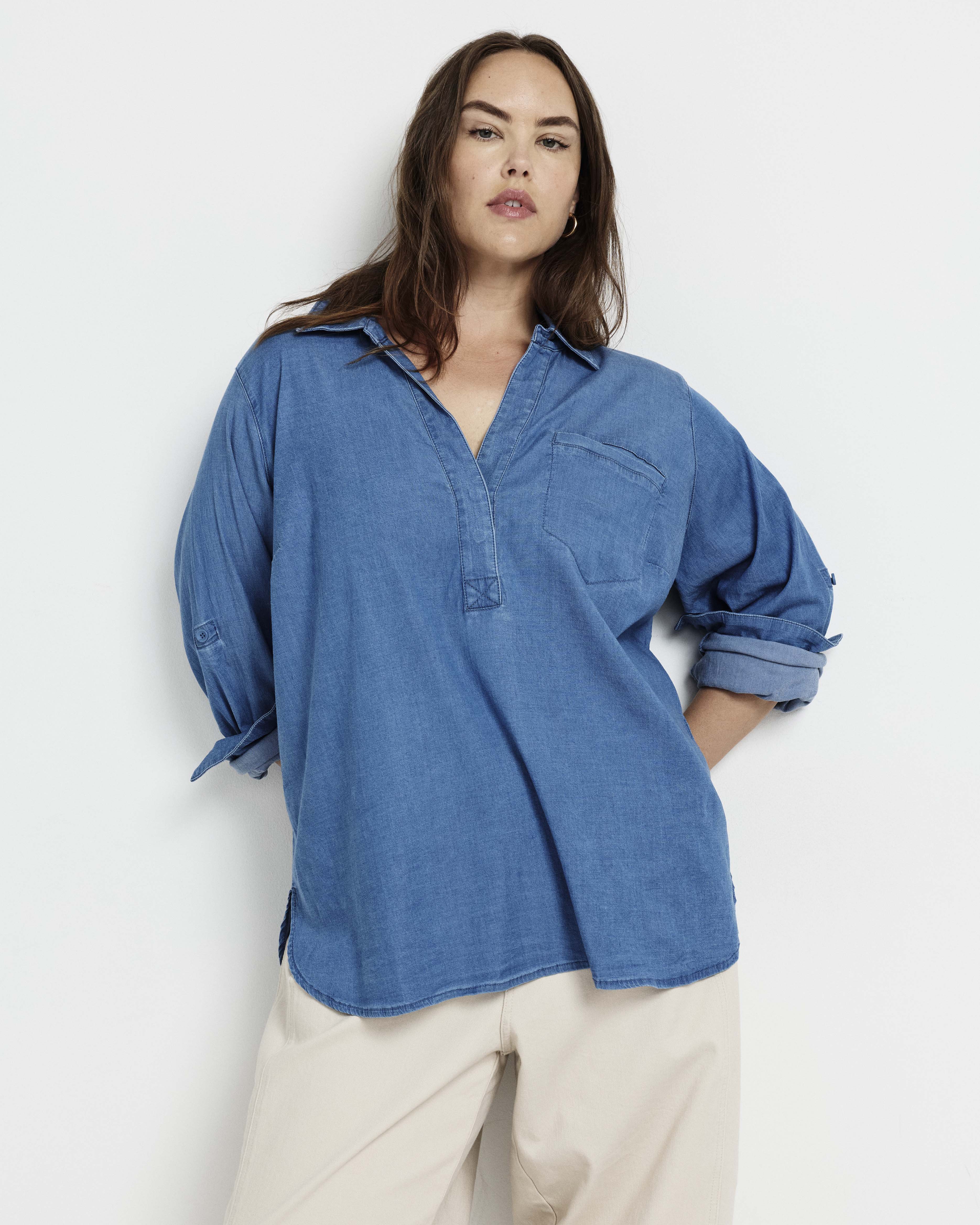 Button Back Tencel Chambray Shirt - Cove Blue – Universal Standard