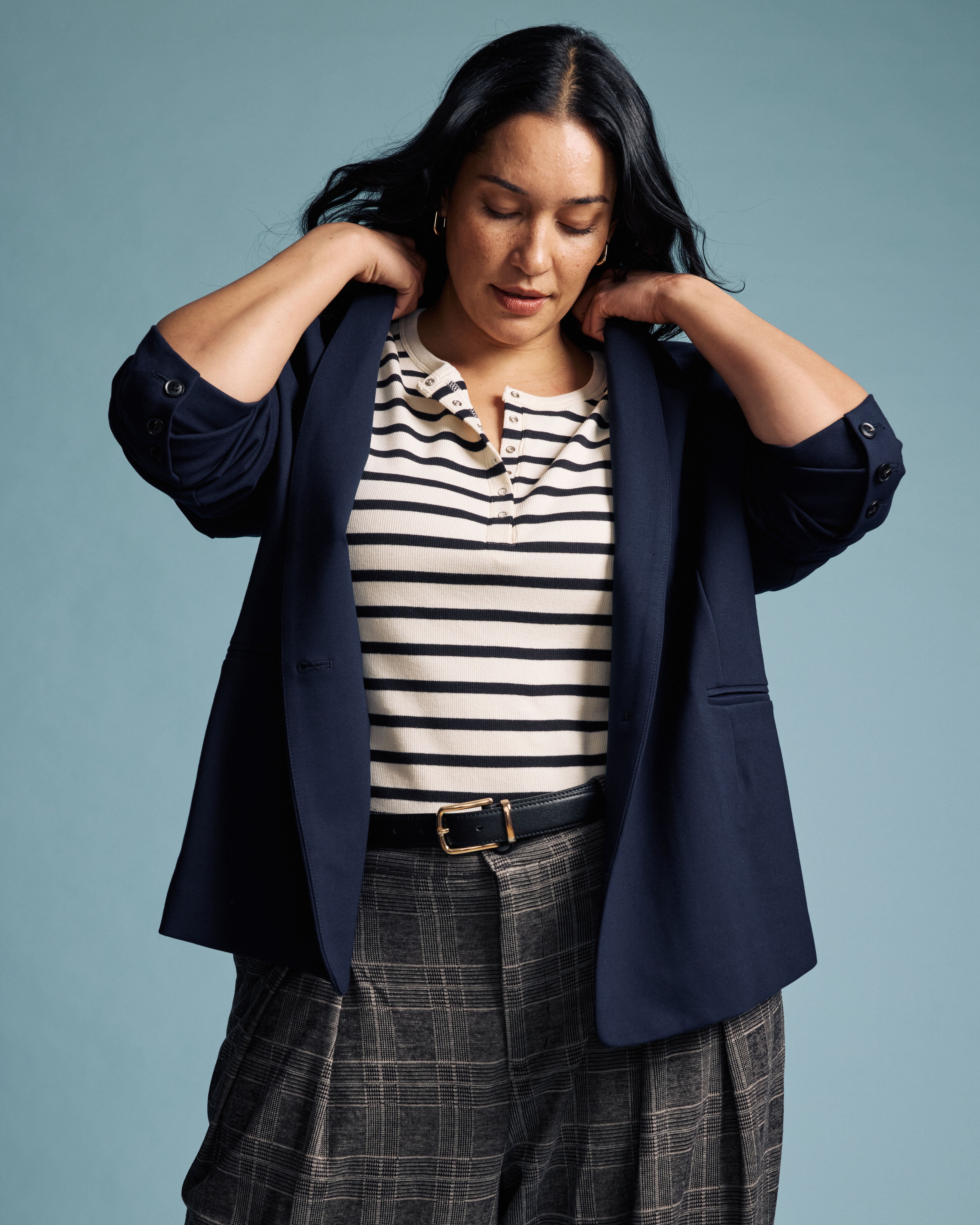 Lennox Collarless Ponte Blazer - Navy – Universal Standard
