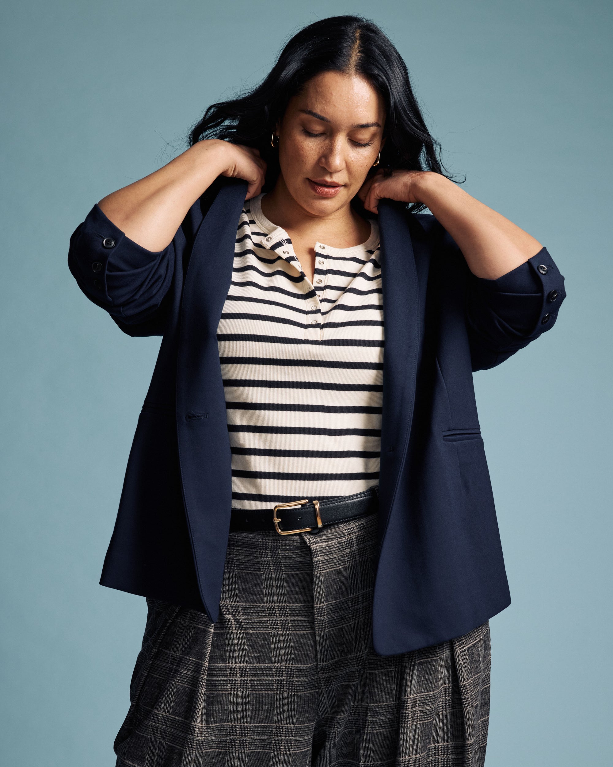 Lennox Collarless Ponte Blazer - Navy