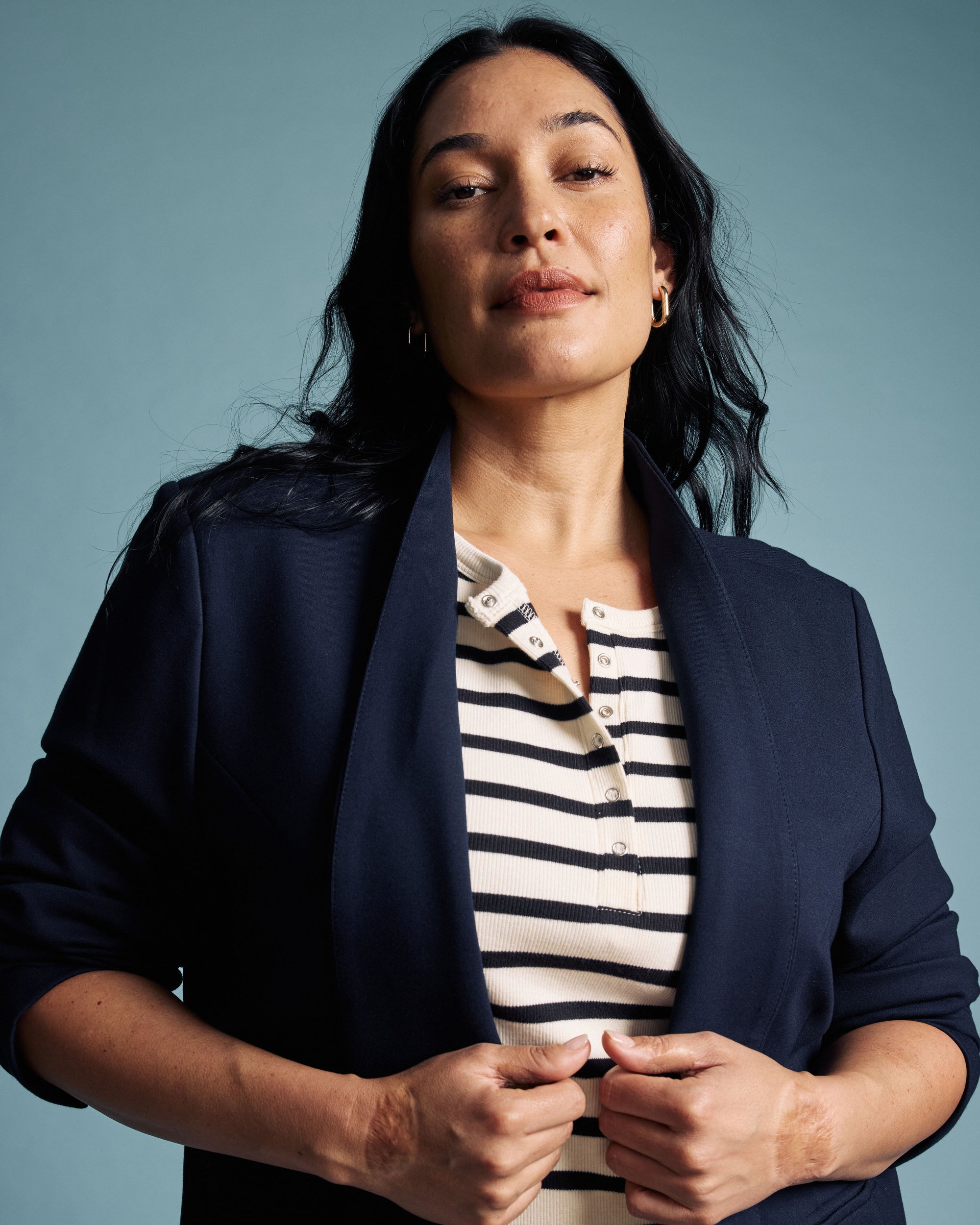 Lennox Collarless Ponte Blazer - Navy