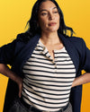 Henley Long Sleeve Ribbed Tee - Ecru/Black Stripe | Plus Size & Straight Size Women's Fashion | Universal Standard