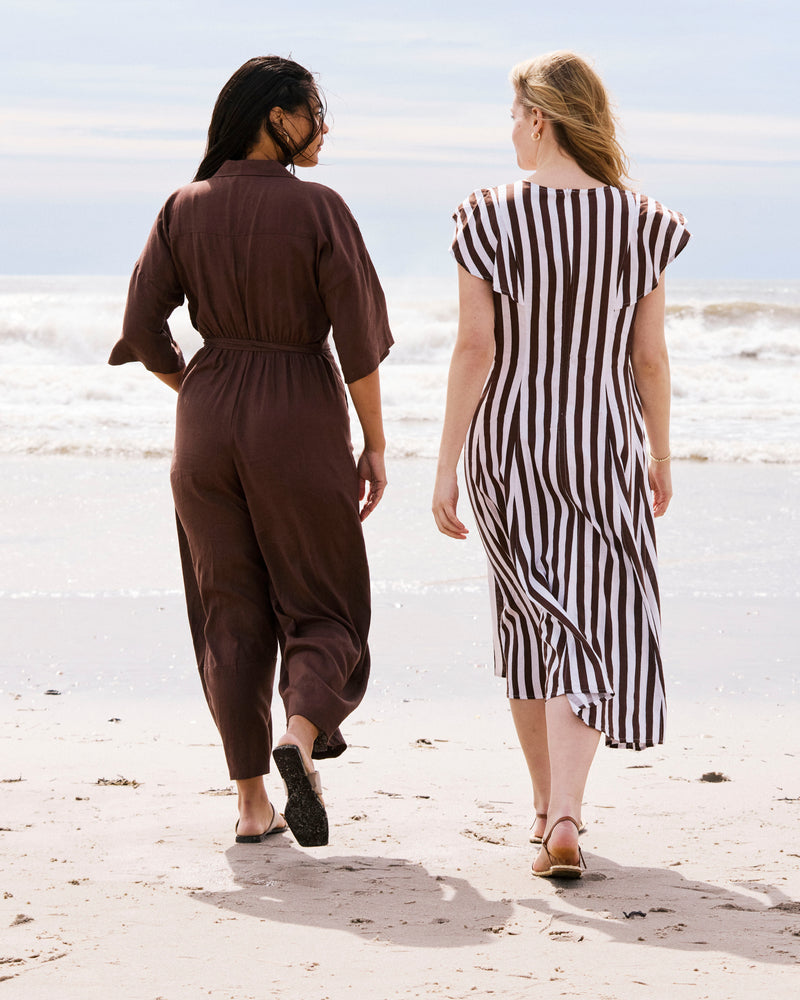 Victoria Linen Dress - Peppercorn Stripe | Plus Size & Straight Size Women's Fashion | Universal Standard