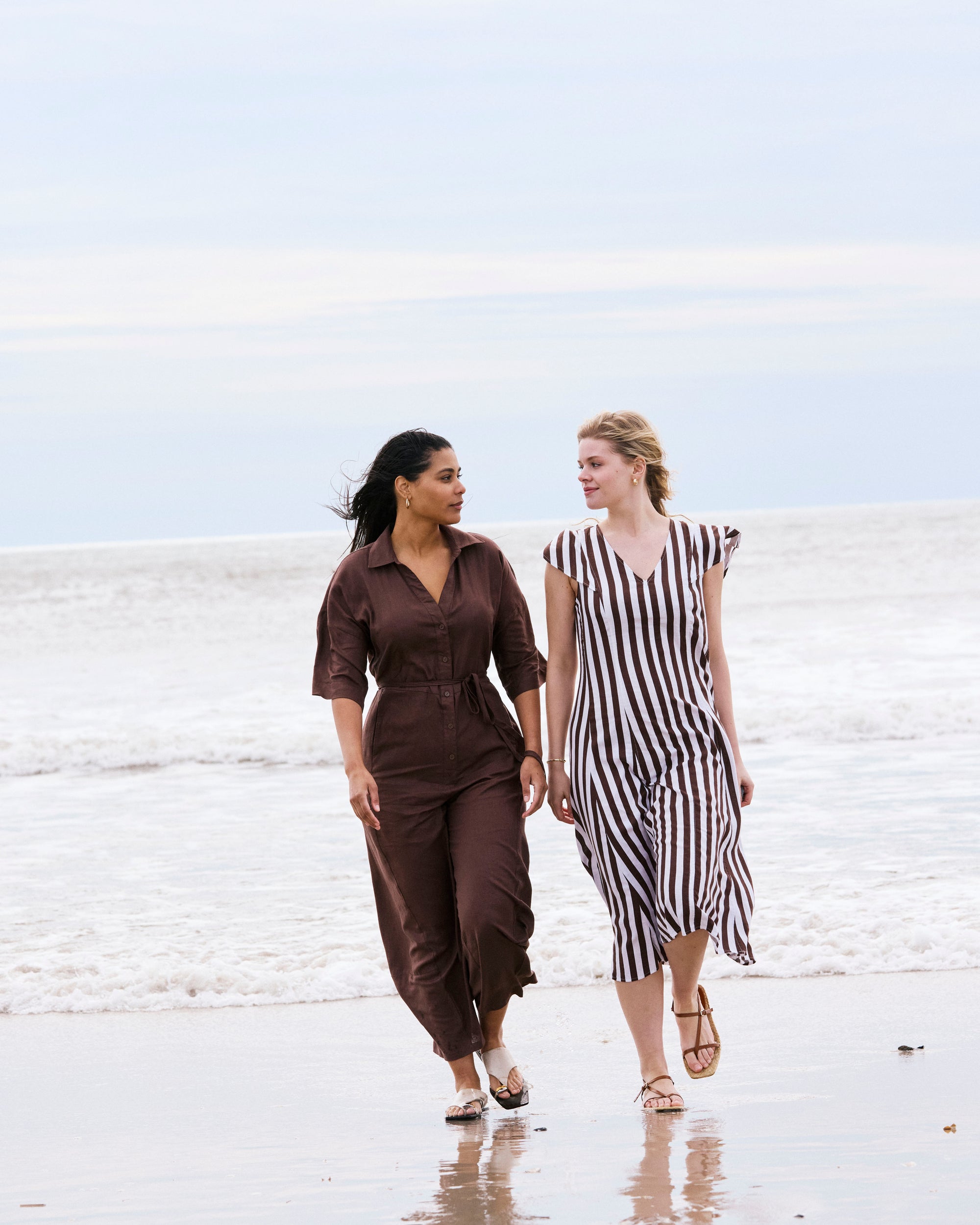 Victoria Linen Dress - / Peppercorn Stripe- Size4XS