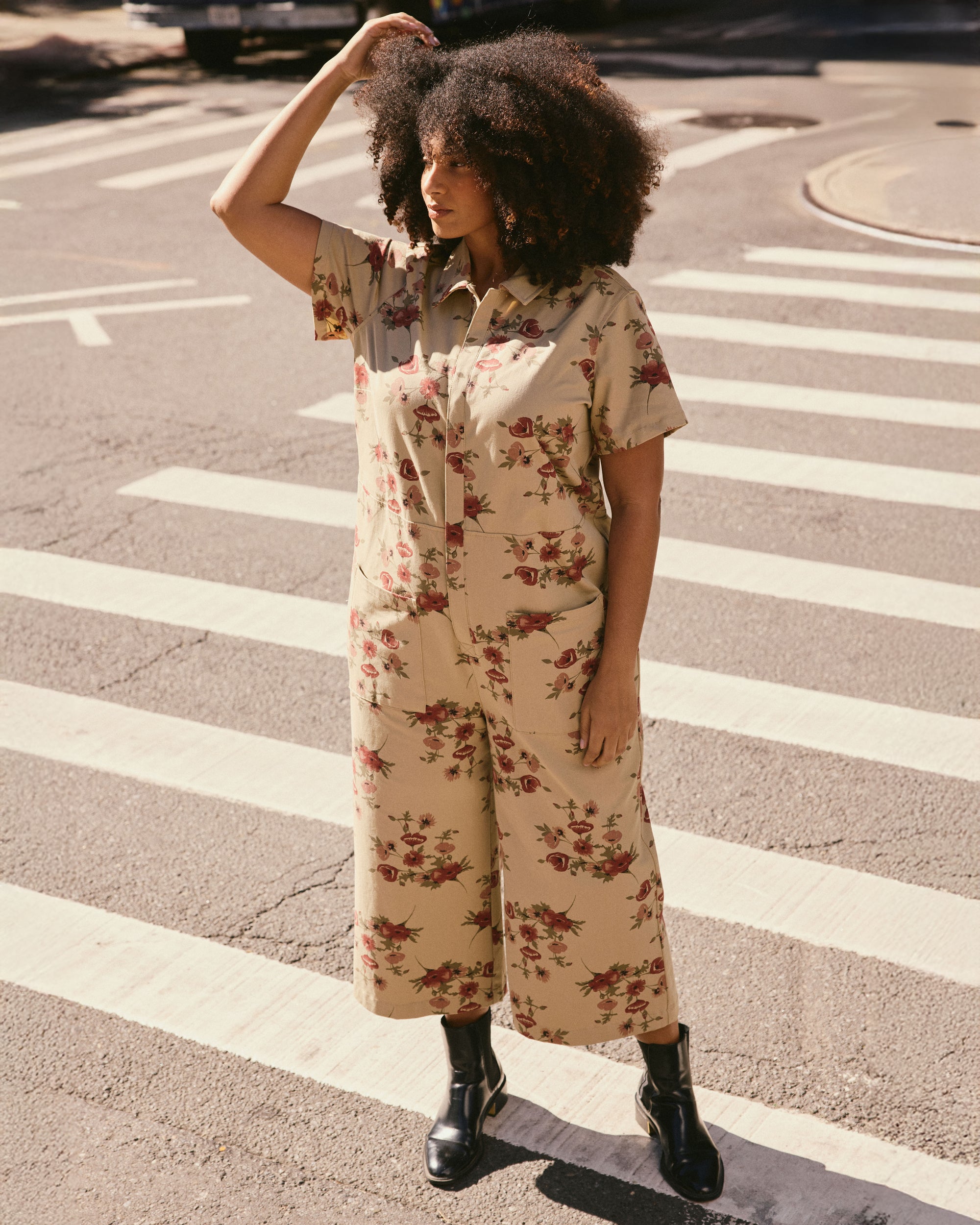 Kate Stretch Cotton Twill Jumpsuit - Wild Flower Bouquet Print